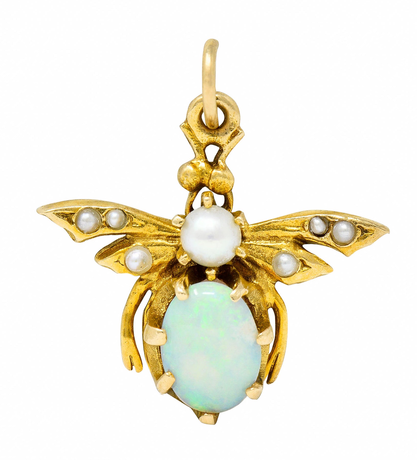 Art Nouveau Opal Pearl 14 Karat Gold Bee Insect Charmcharm - Wilson's Estate Jewelry