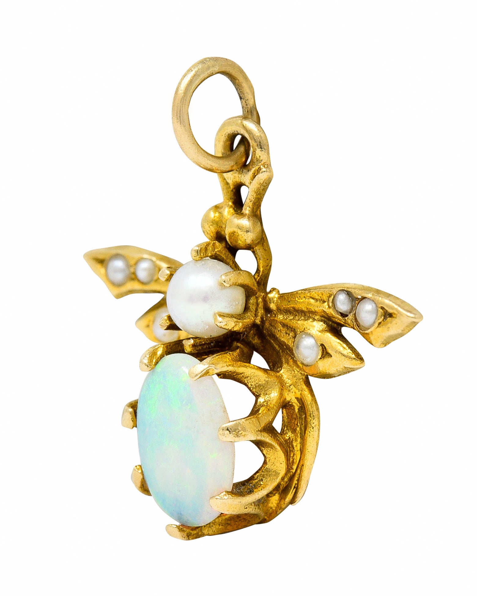 Art Nouveau Opal Pearl 14 Karat Gold Bee Insect Charmcharm - Wilson's Estate Jewelry