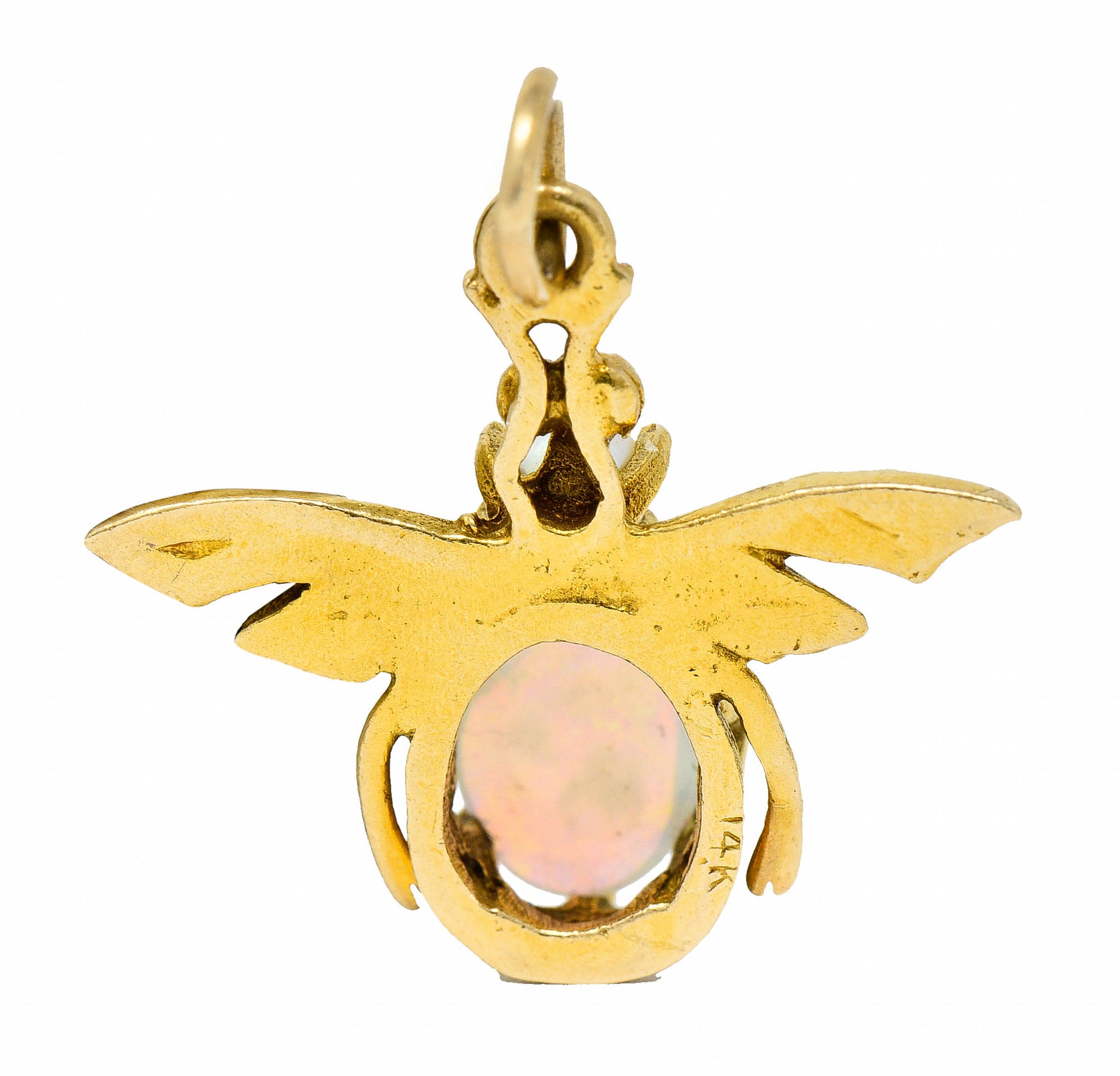 Art Nouveau Opal Pearl 14 Karat Gold Bee Insect Charmcharm - Wilson's Estate Jewelry