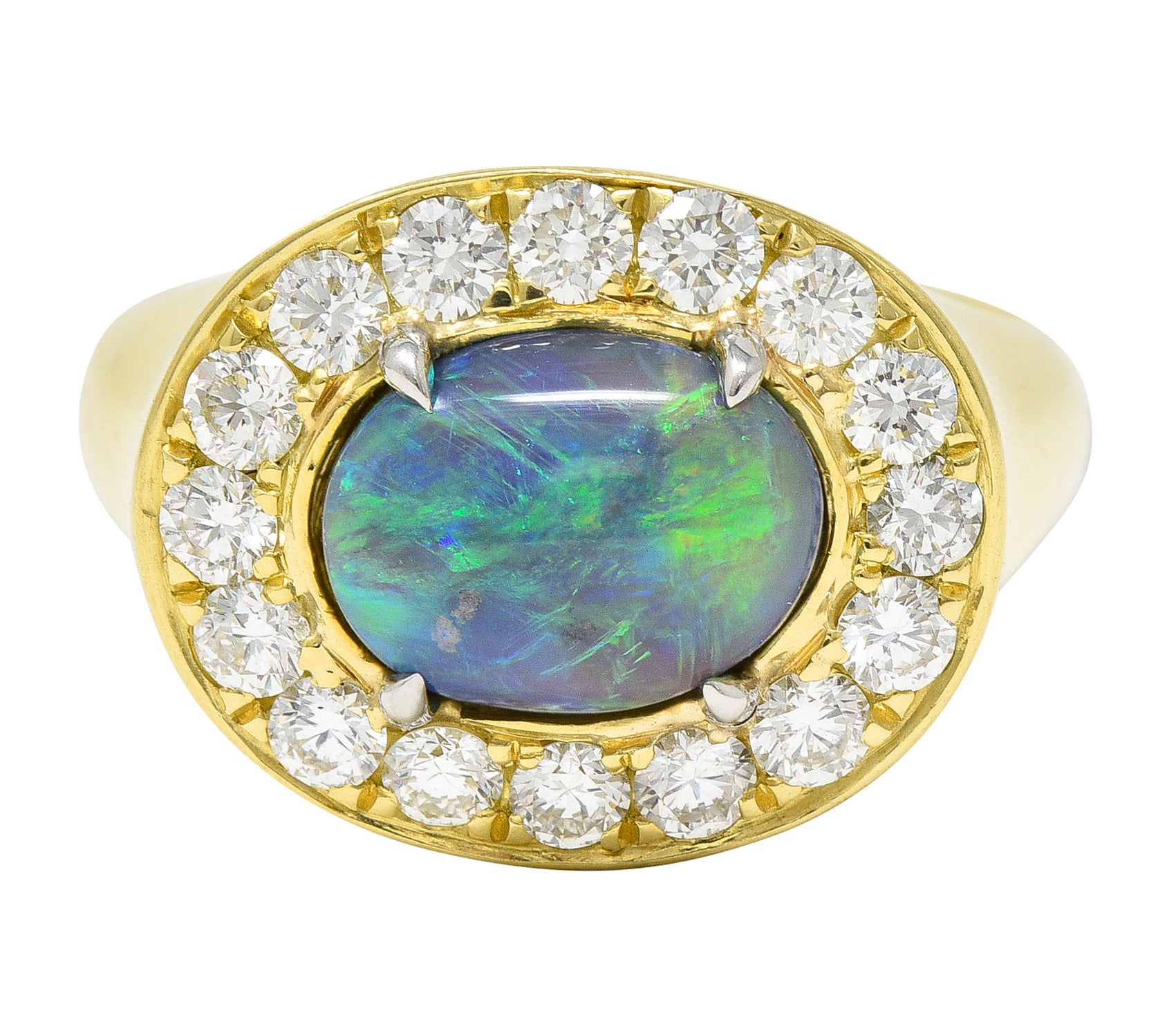 Vintage Opal Diamond Platinum 18 Karat Yellow Gold Gemstone Ring Wilson's Estate Jewelry