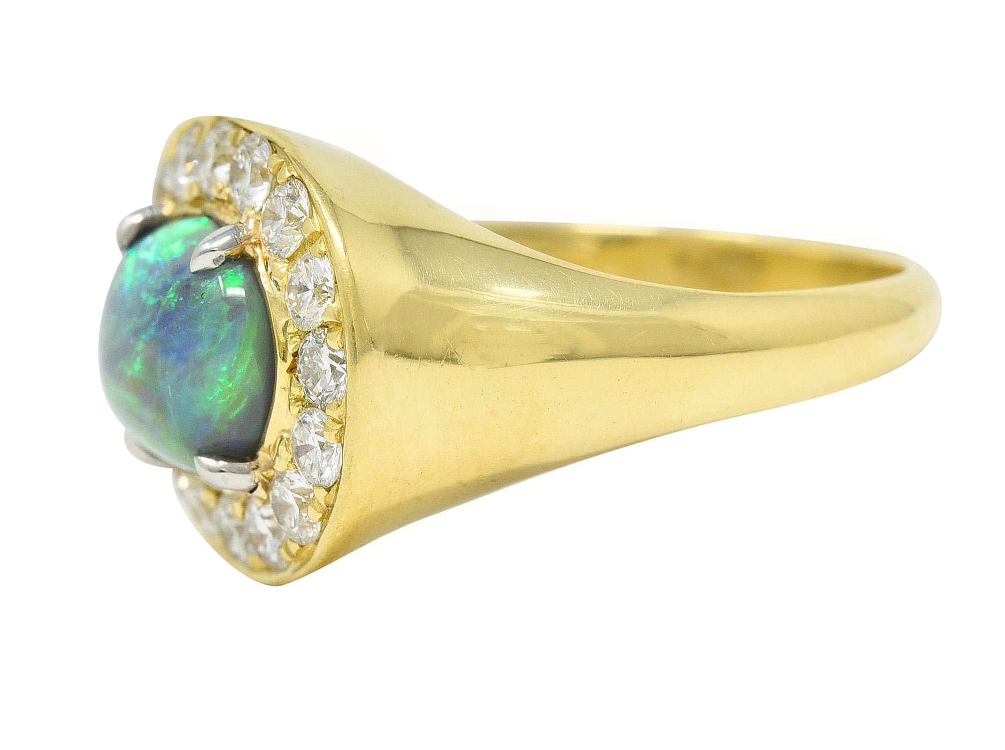 Vintage Opal Diamond Platinum 18 Karat Yellow Gold Gemstone Ring Wilson's Estate Jewelry