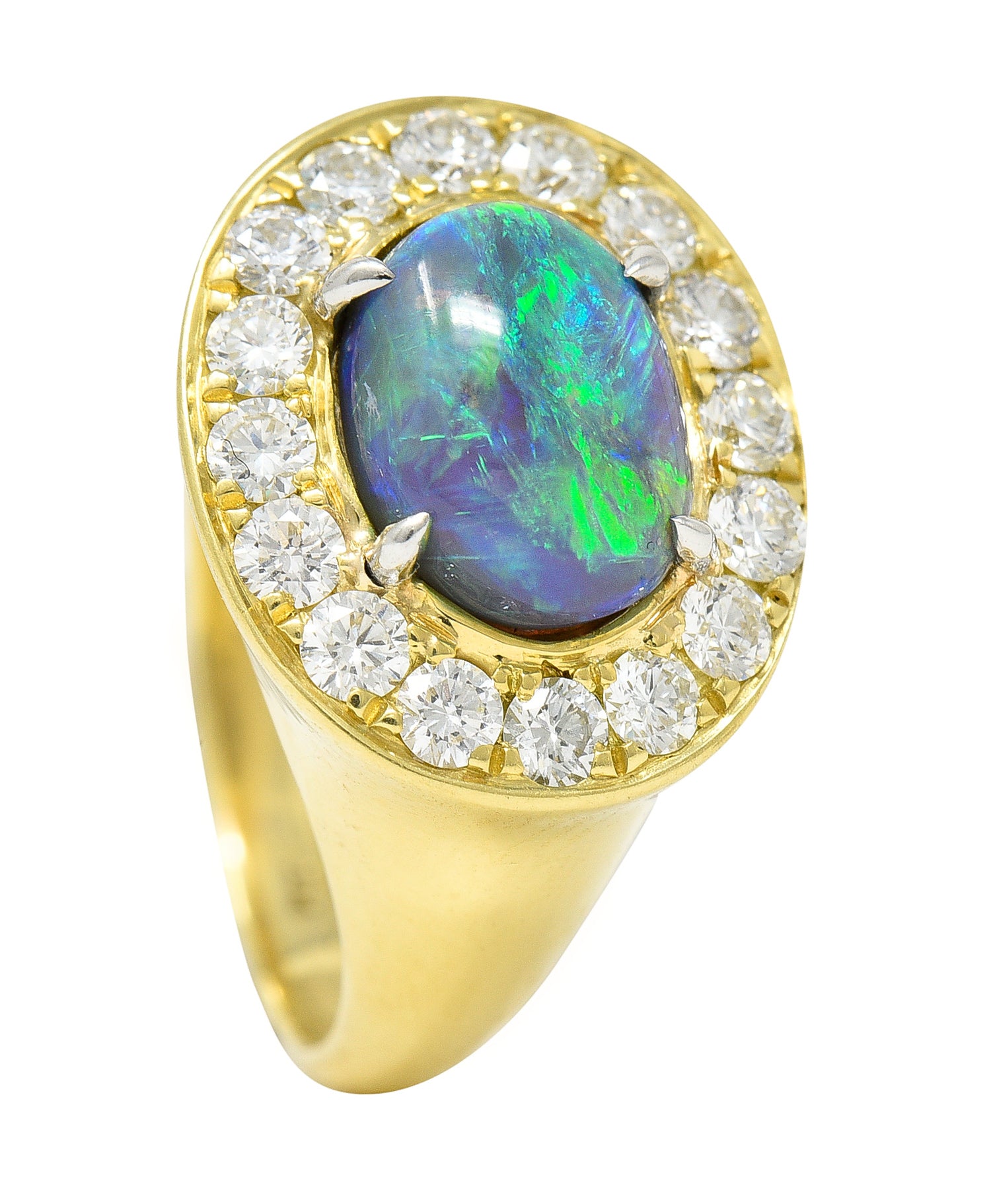 Vintage Opal Diamond Platinum 18 Karat Yellow Gold Gemstone Ring Wilson's Estate Jewelry