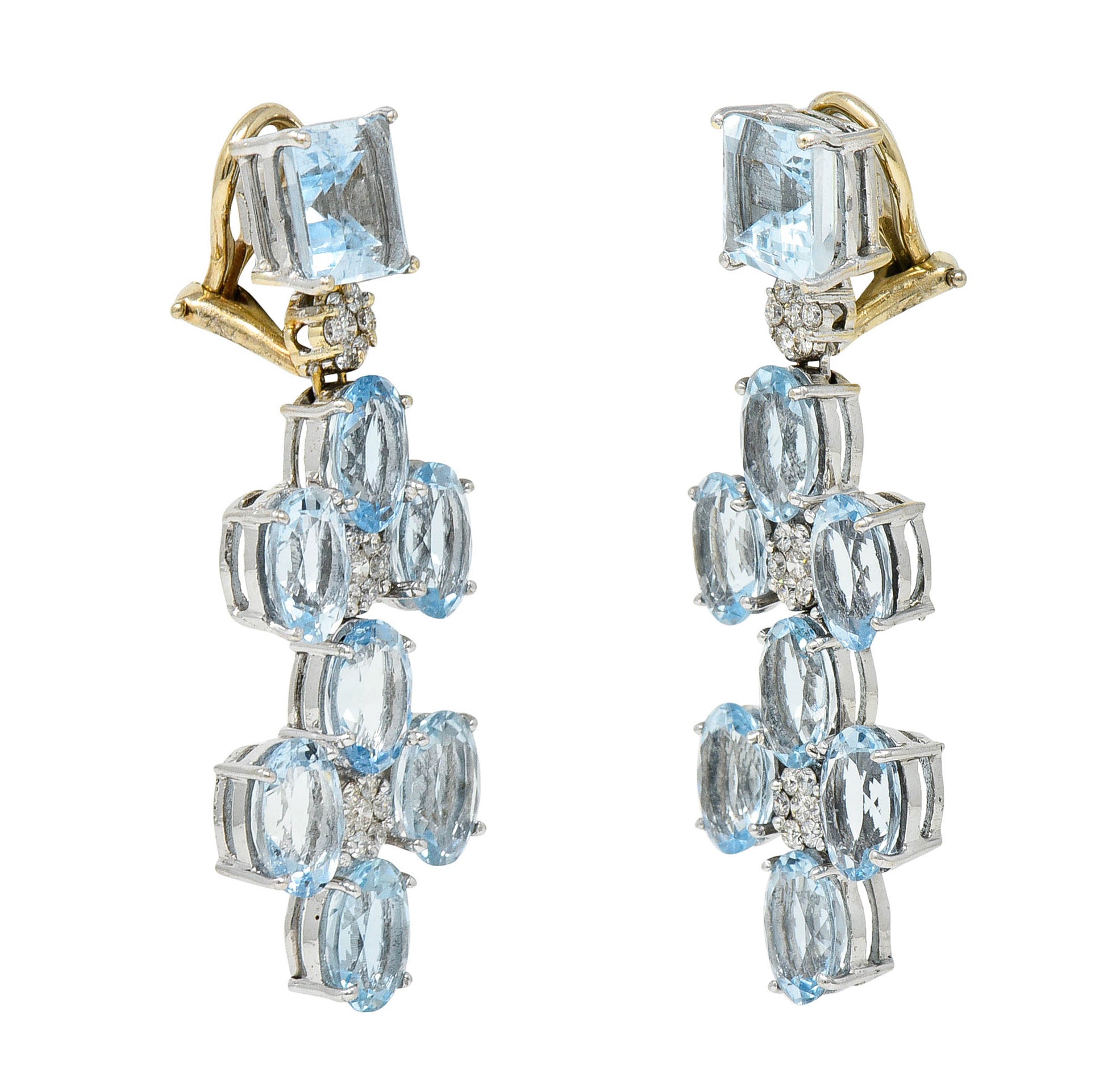 1990's Vintage 18.75 CTW Aquamarine Diamond 18 Karat Two-Tone Gold Chandelier EarringsEarrings - Wilson's Estate Jewelry