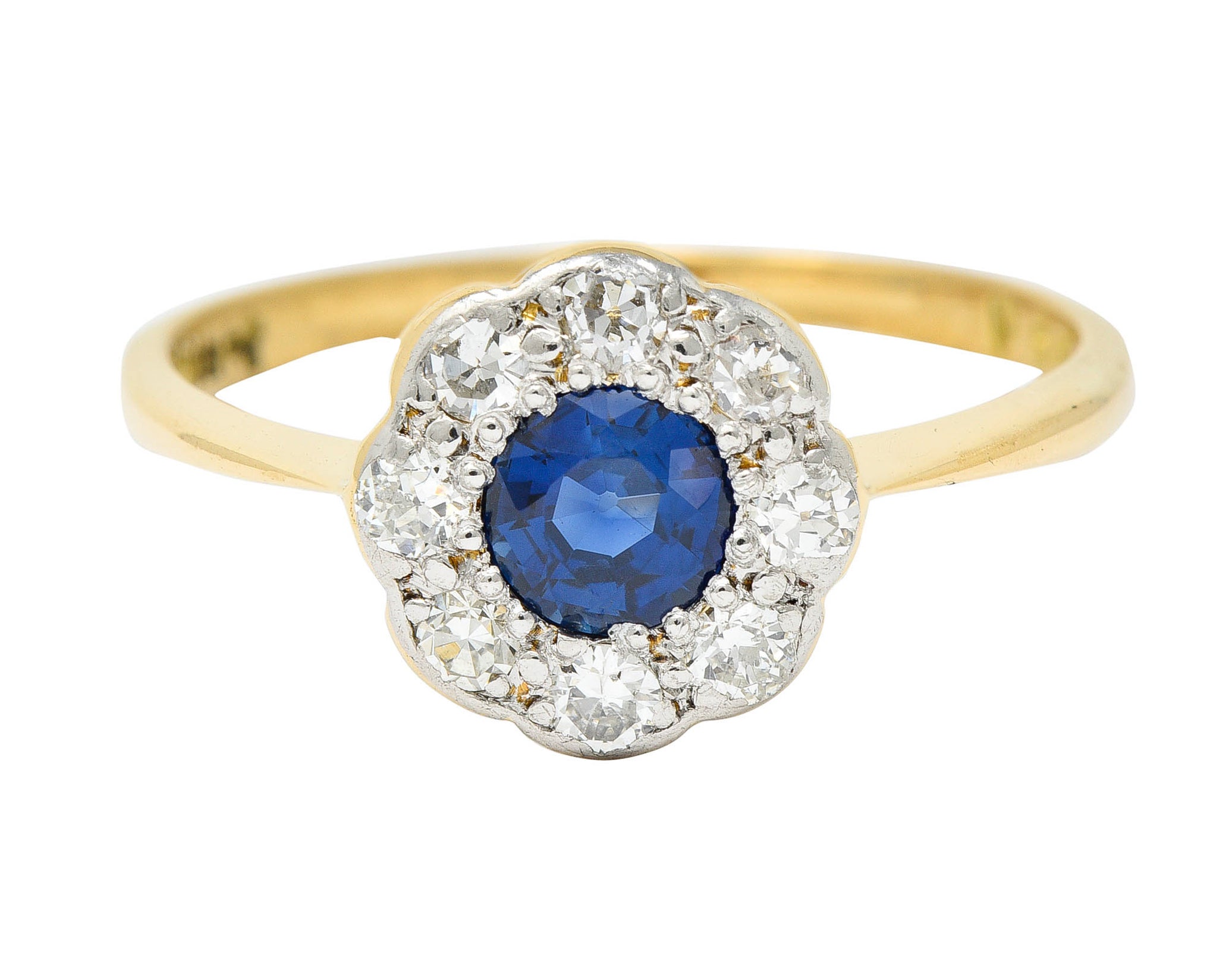 Edwardian 0.73 CTW Sapphire Diamond Platinum-Topped 19 Karat Gold Cluster RingRing - Wilson's Estate Jewelry