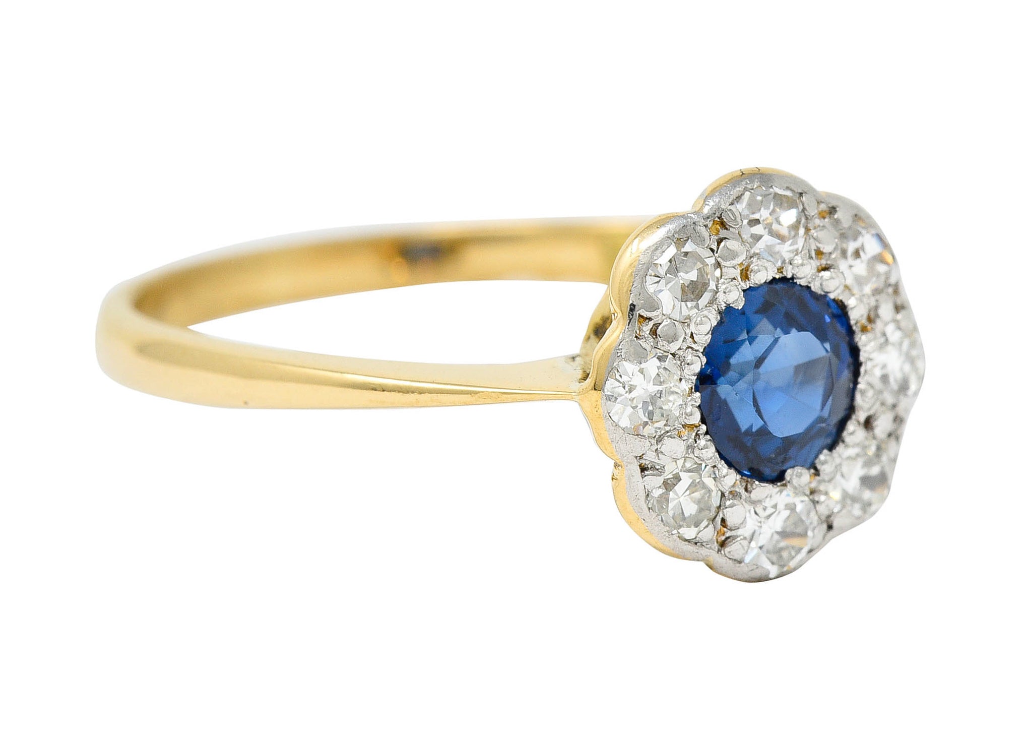 Edwardian 0.73 CTW Sapphire Diamond Platinum-Topped 19 Karat Gold Cluster RingRing - Wilson's Estate Jewelry