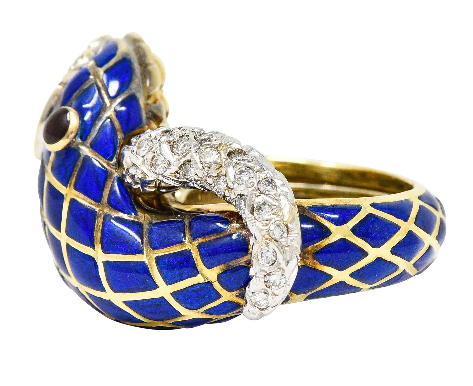 David Webb Enamel Diamond 18 Karat Two-Tone Gold Kingdom Snake RingRing - Wilson's Estate Jewelry