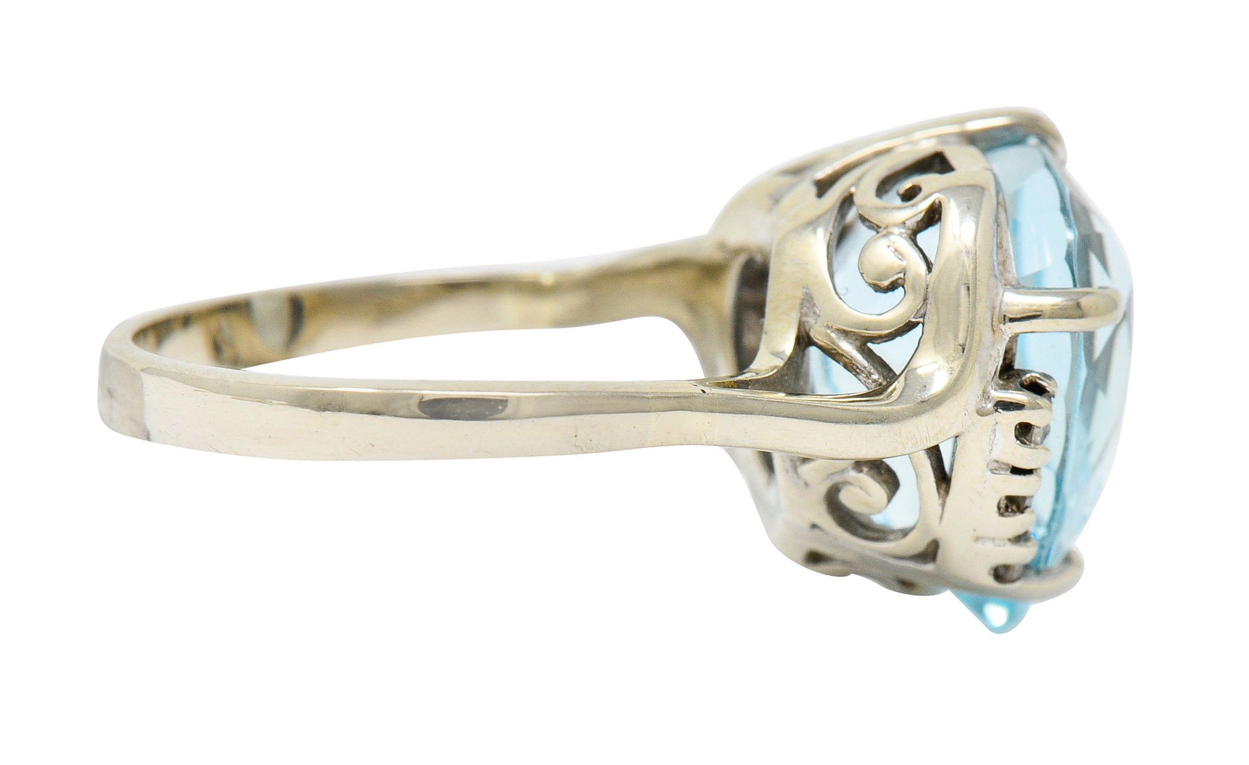 1950's Mid-Century 8.18 CTW Aquamarine Diamond 14 Karat White Gold Heart RingRing - Wilson's Estate Jewelry