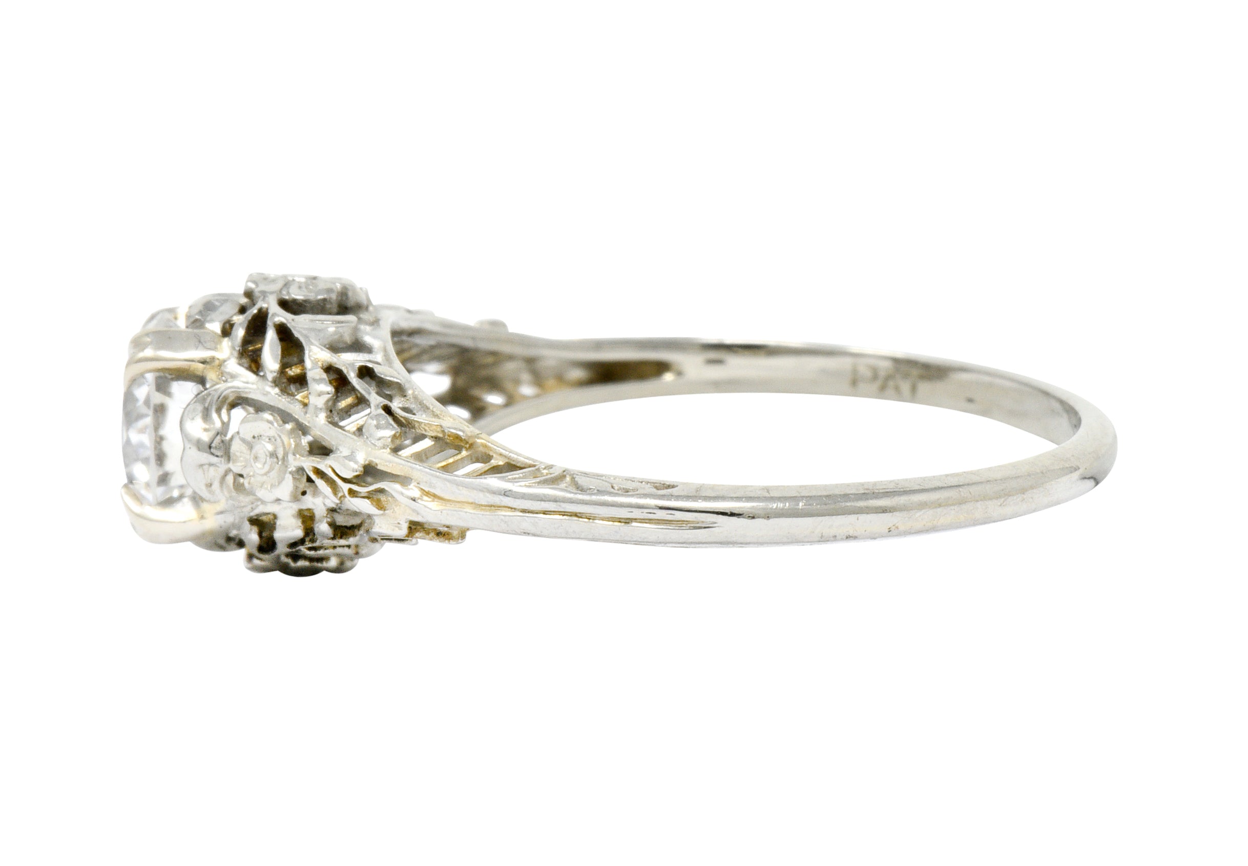 Edwardian 0.73 CTW Diamond 18 Karat White Gold Floral Engagement Ring GIA Wilson's Estate Jewelry