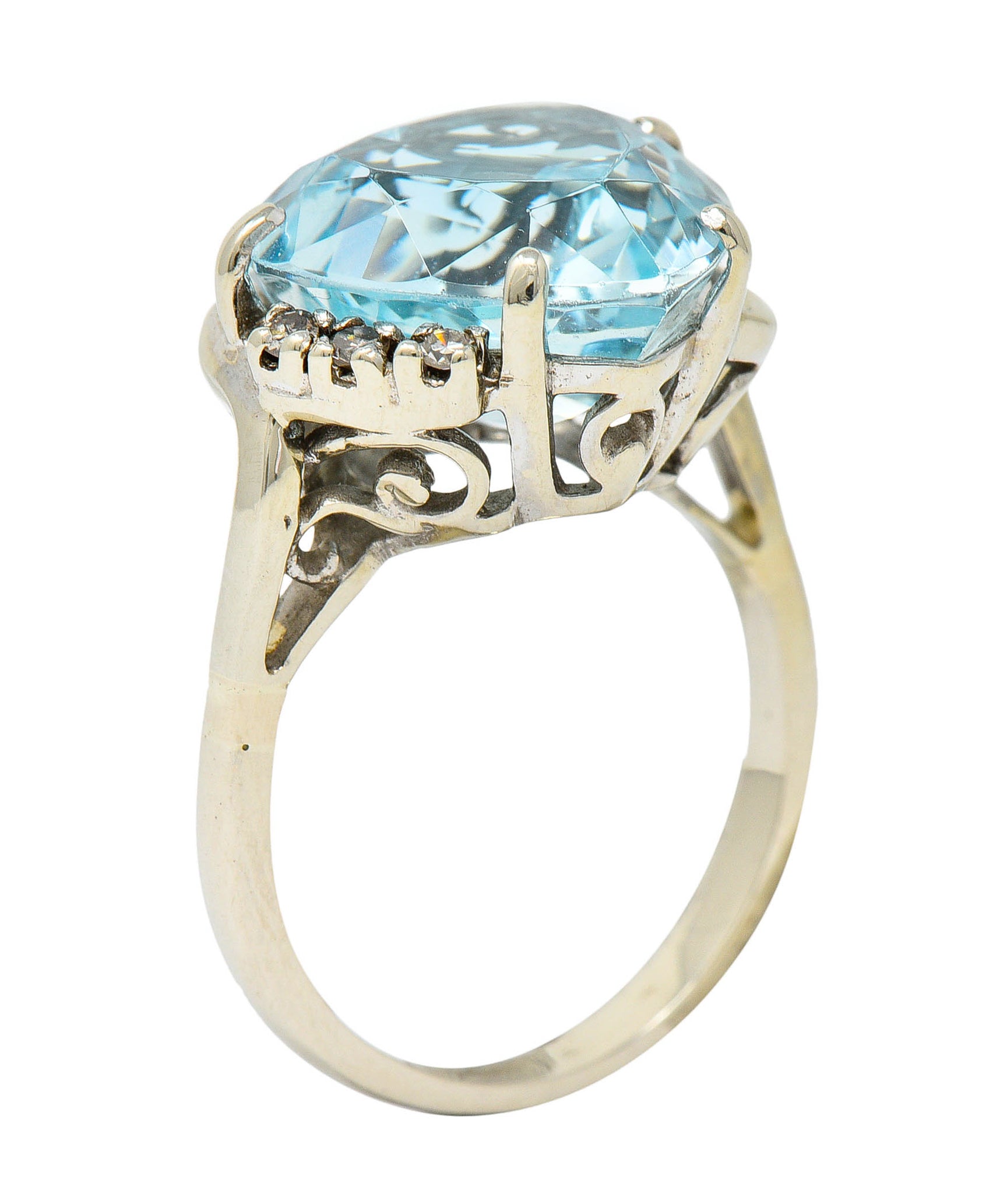 1950's Mid-Century 8.18 CTW Aquamarine Diamond 14 Karat White Gold Heart RingRing - Wilson's Estate Jewelry