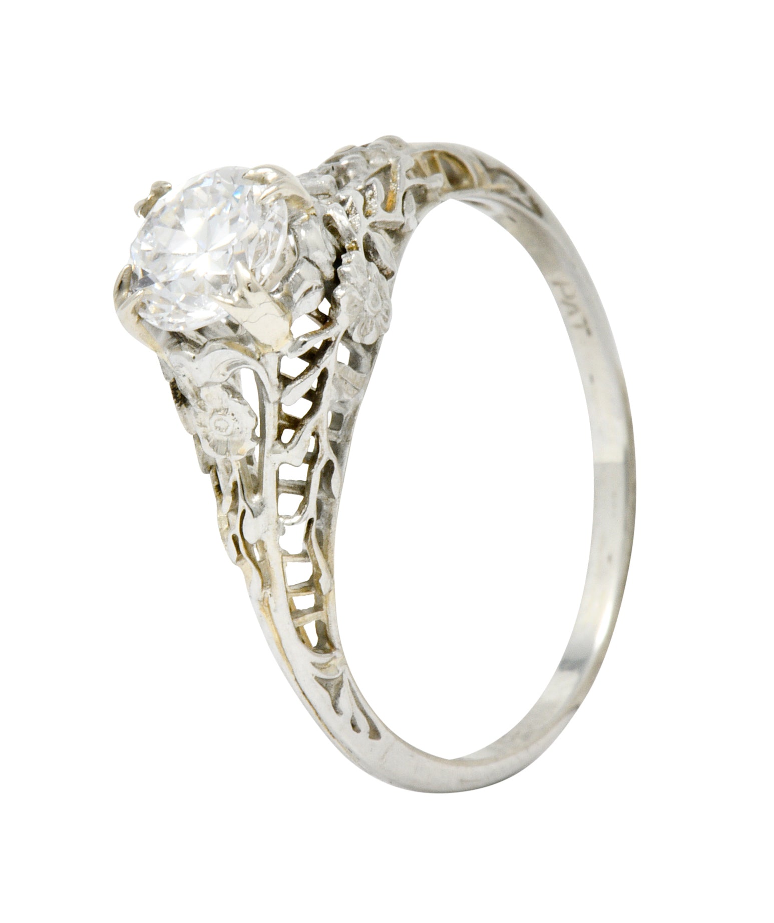 Edwardian 0.73 CTW Diamond 18 Karat White Gold Floral Engagement Ring GIA Wilson's Estate Jewelry