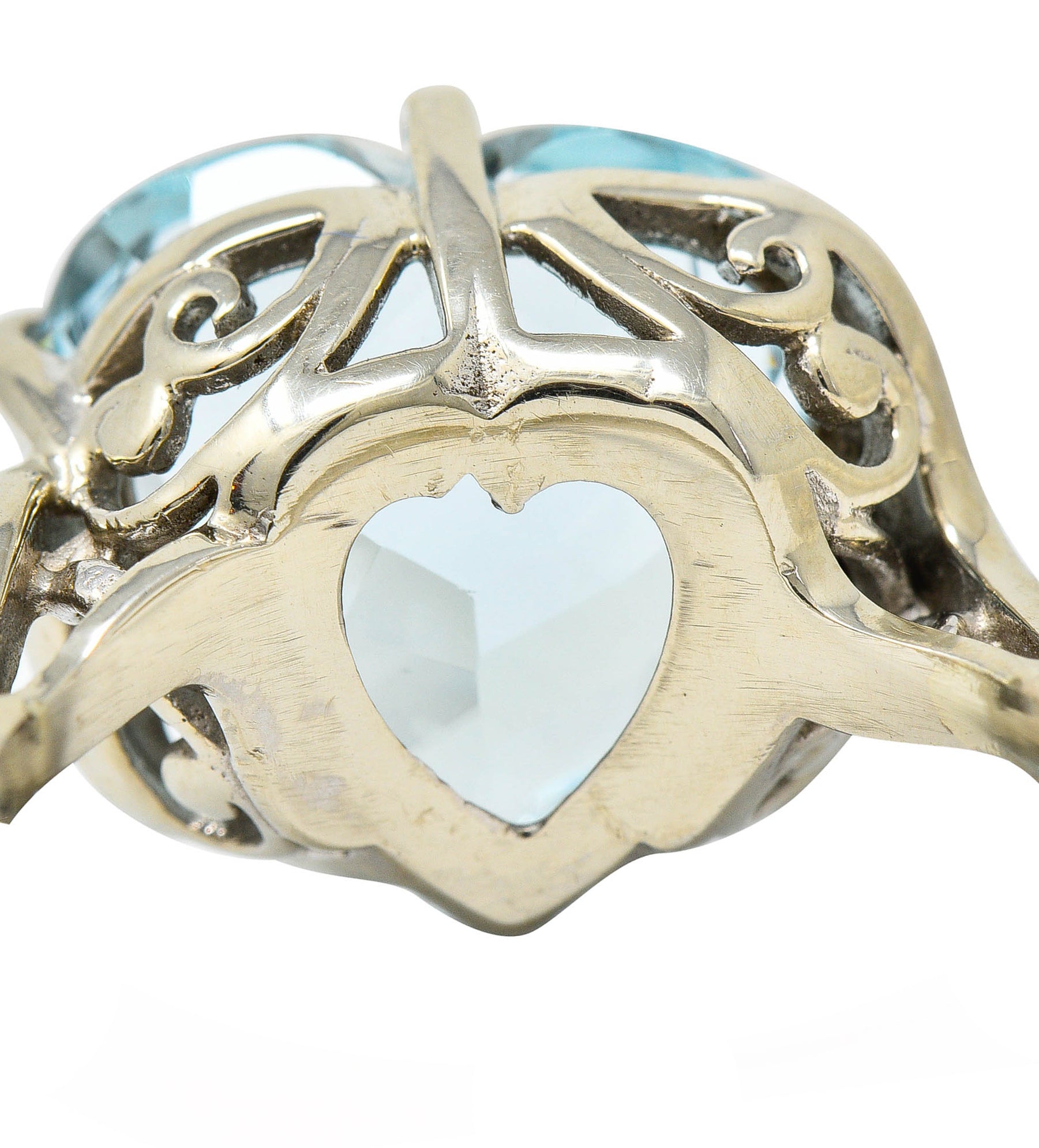 1950's Mid-Century 8.18 CTW Aquamarine Diamond 14 Karat White Gold Heart RingRing - Wilson's Estate Jewelry