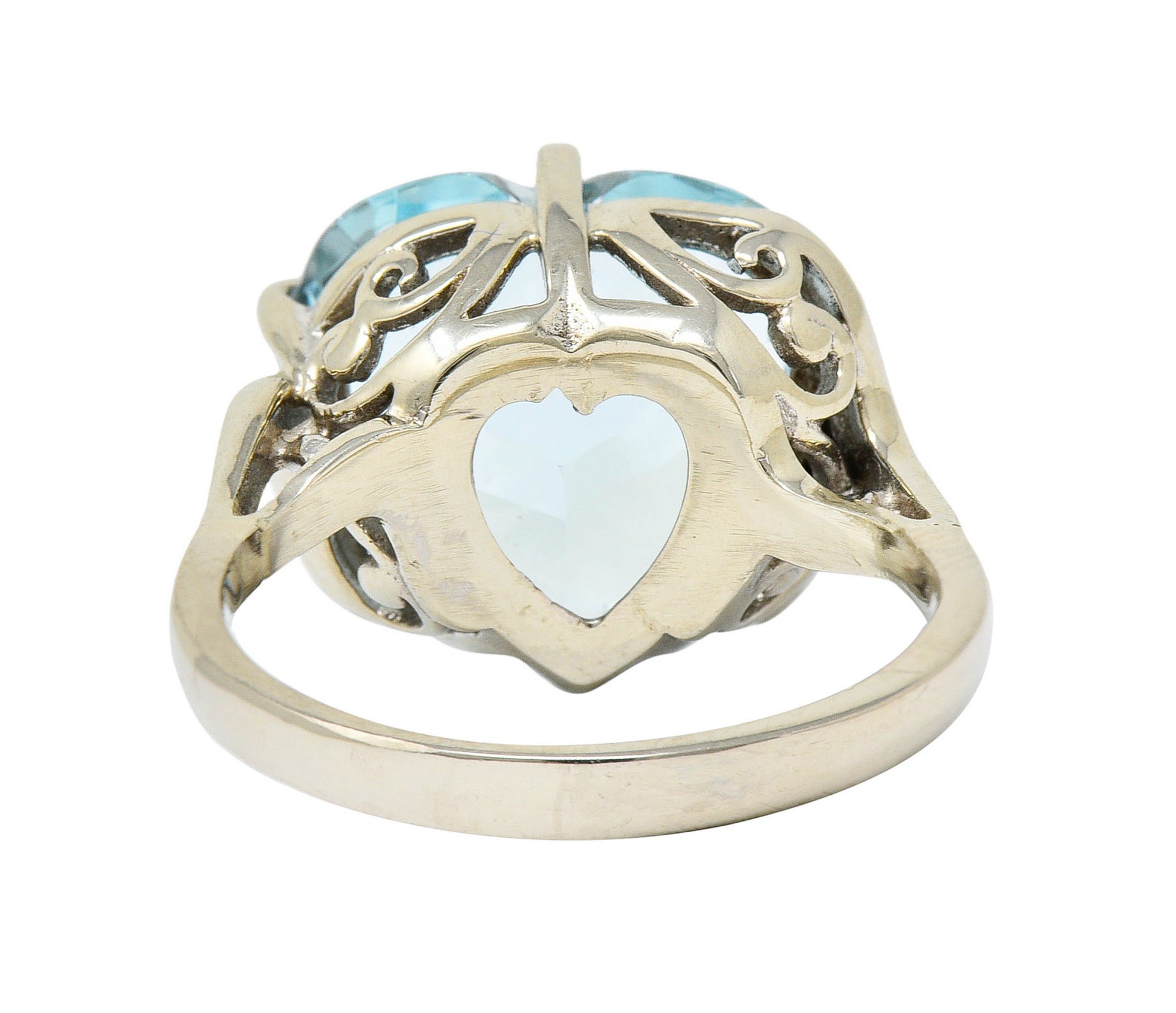 1950's Mid-Century 8.18 CTW Aquamarine Diamond 14 Karat White Gold Heart RingRing - Wilson's Estate Jewelry