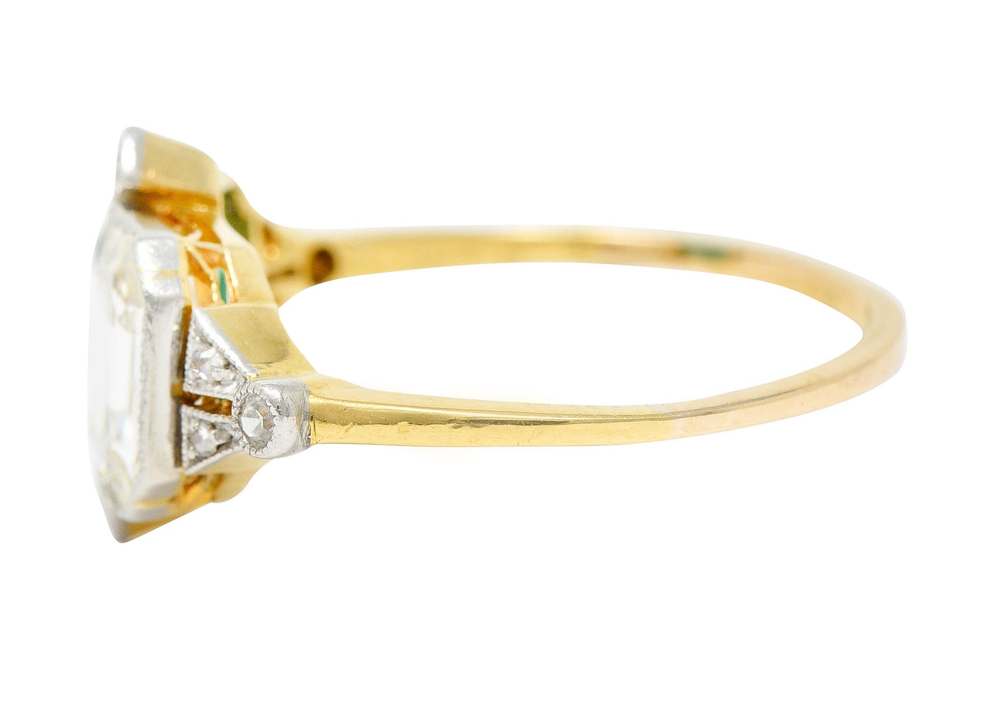 1920's Art Deco Diamond Emerald Platinum-Topped 18 Karat Gold Double RingRing - Wilson's Estate Jewelry