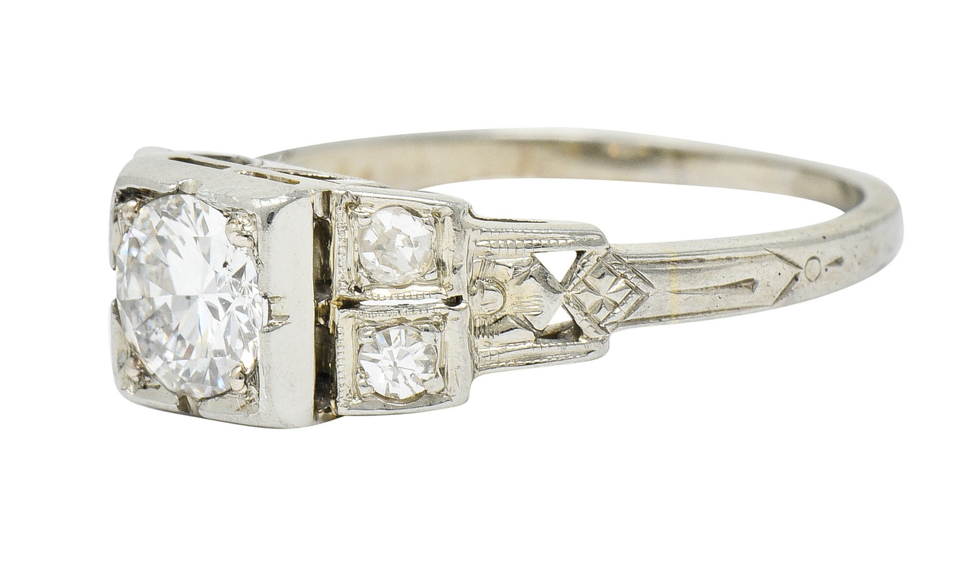 Early Retro 0.65 CTW Diamond 18 Karat White Gold Engagement RingRing - Wilson's Estate Jewelry