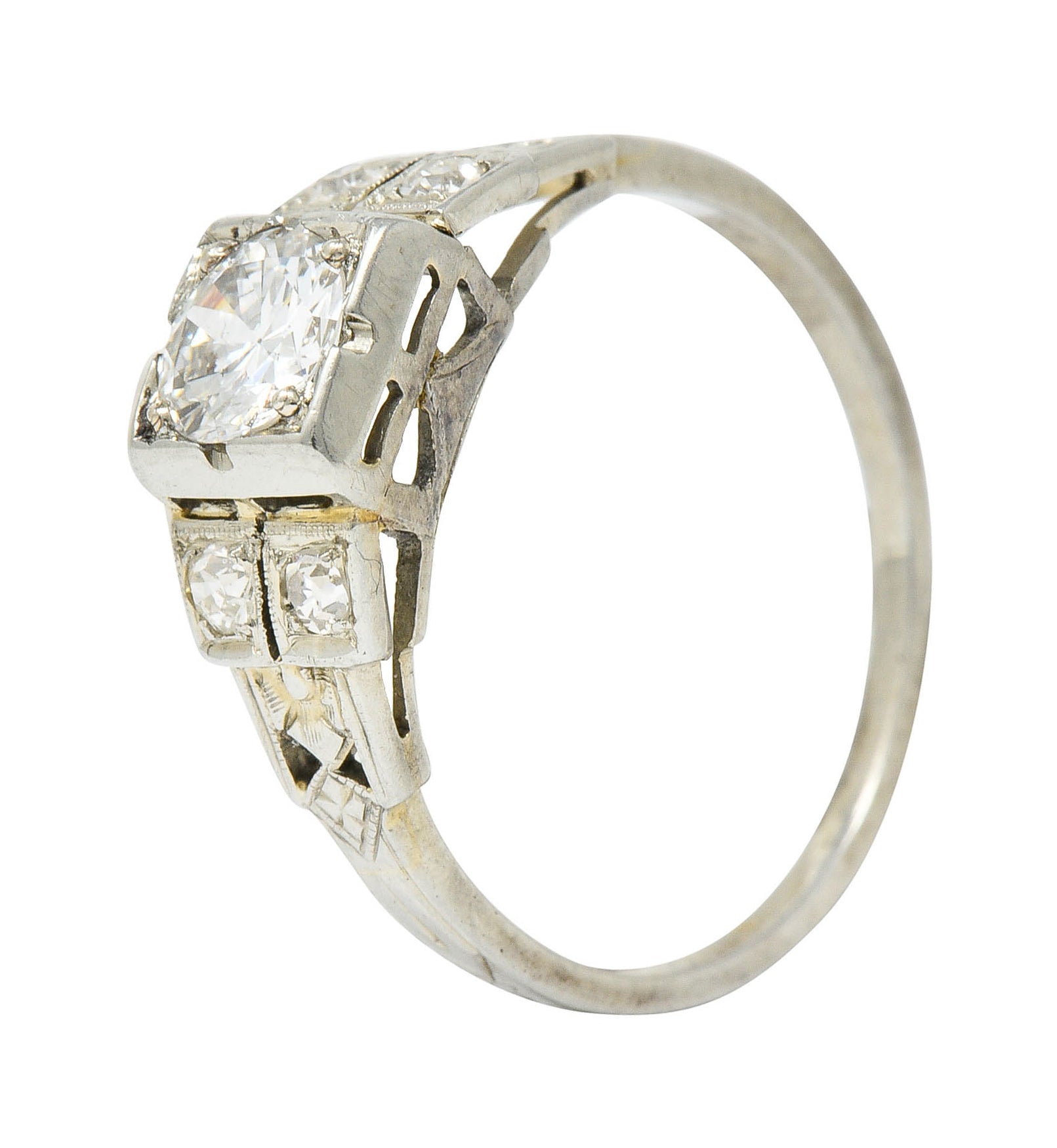 Early Retro 0.65 CTW Diamond 18 Karat White Gold Engagement RingRing - Wilson's Estate Jewelry