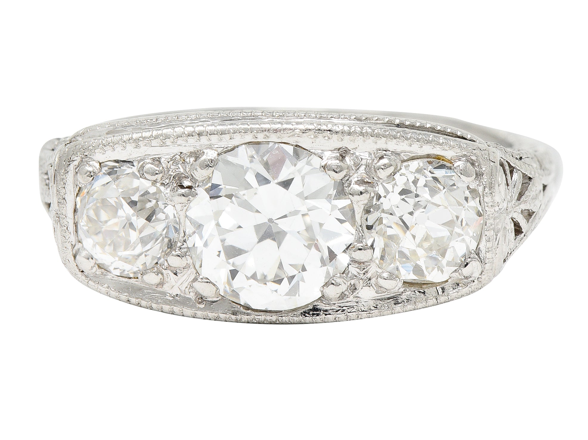1920's Art Deco 1.95 CTW Diamond Platinum Three Stone Dinner Ring ...