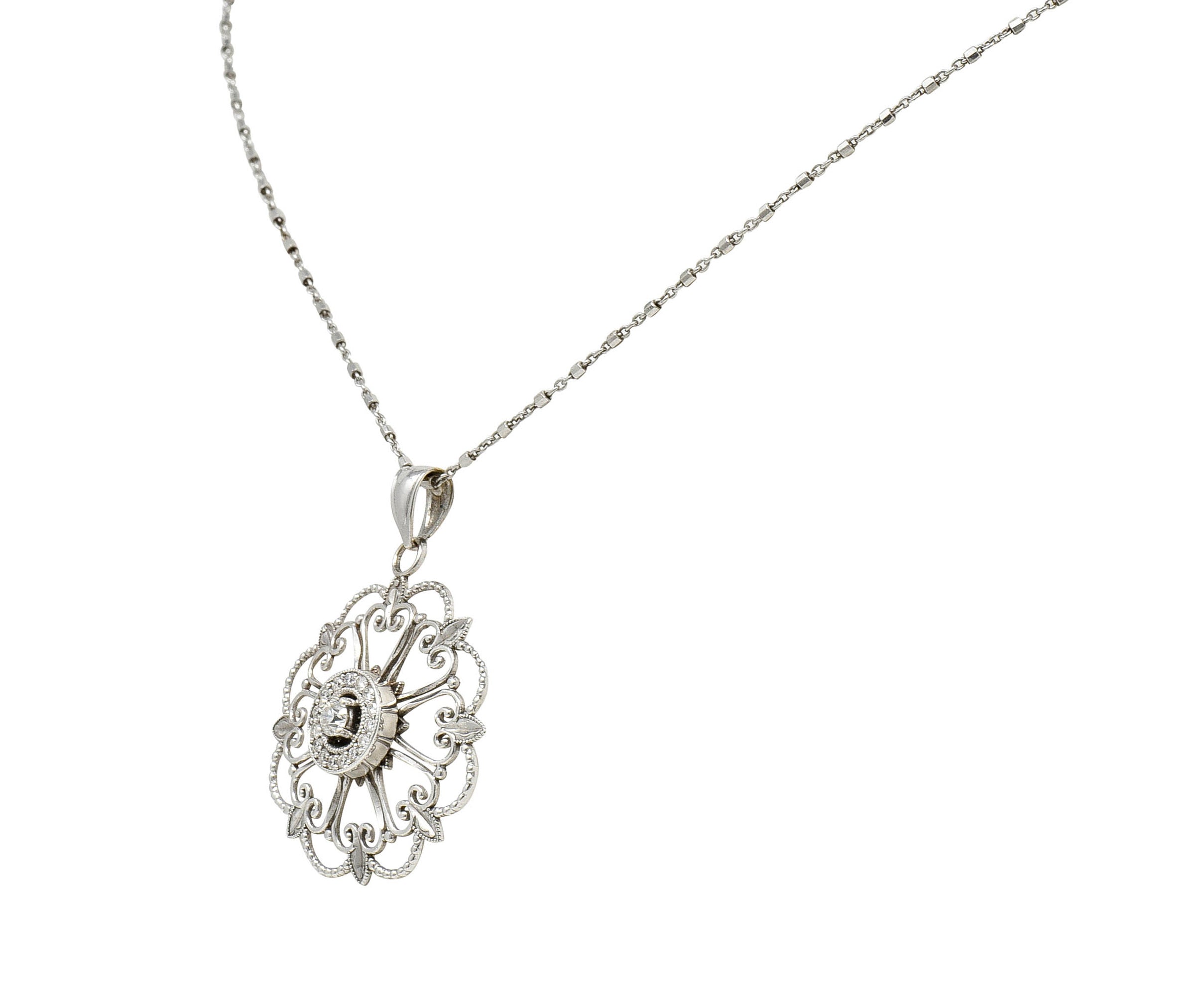 Modern Diamond 14 Karat White Gold Floral Mandala Pendant NecklaceNecklace - Wilson's Estate Jewelry