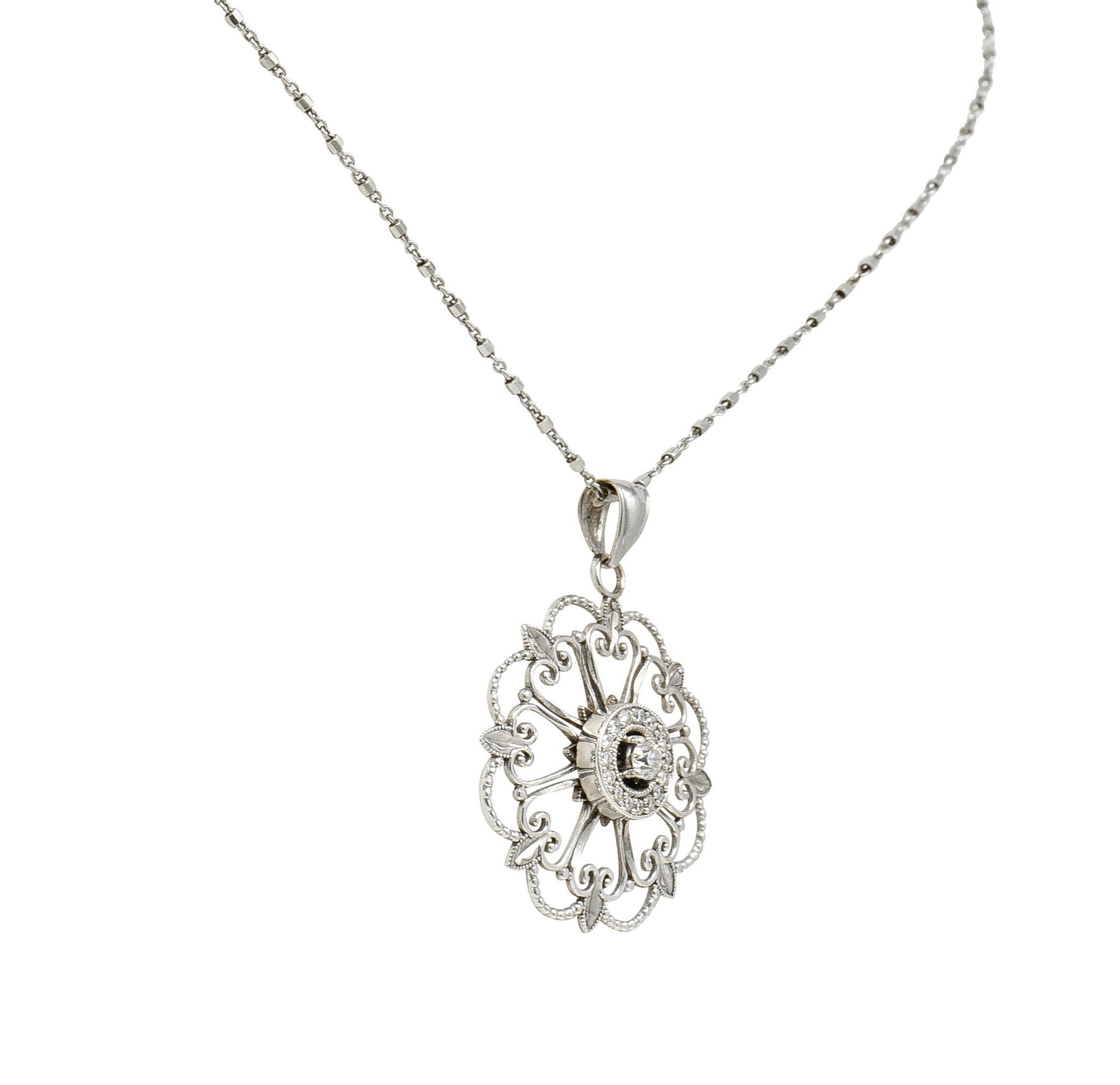 Modern Diamond 14 Karat White Gold Floral Mandala Pendant NecklaceNecklace - Wilson's Estate Jewelry