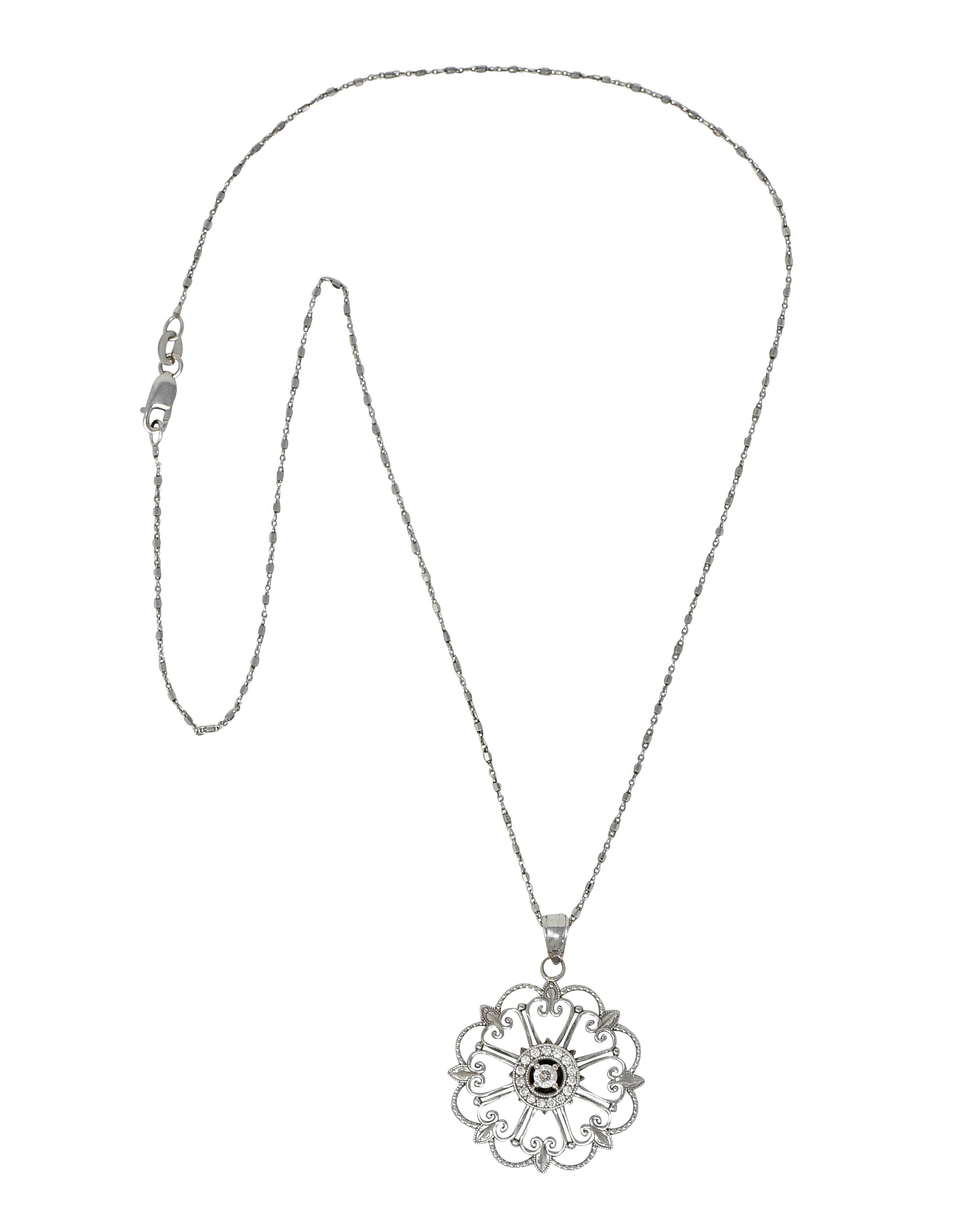 Modern Diamond 14 Karat White Gold Floral Mandala Pendant NecklaceNecklace - Wilson's Estate Jewelry