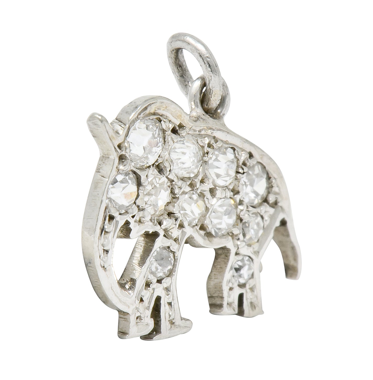 Art Deco Pave Diamond Platinum Elephant Charm - Wilson's Estate Jewelry