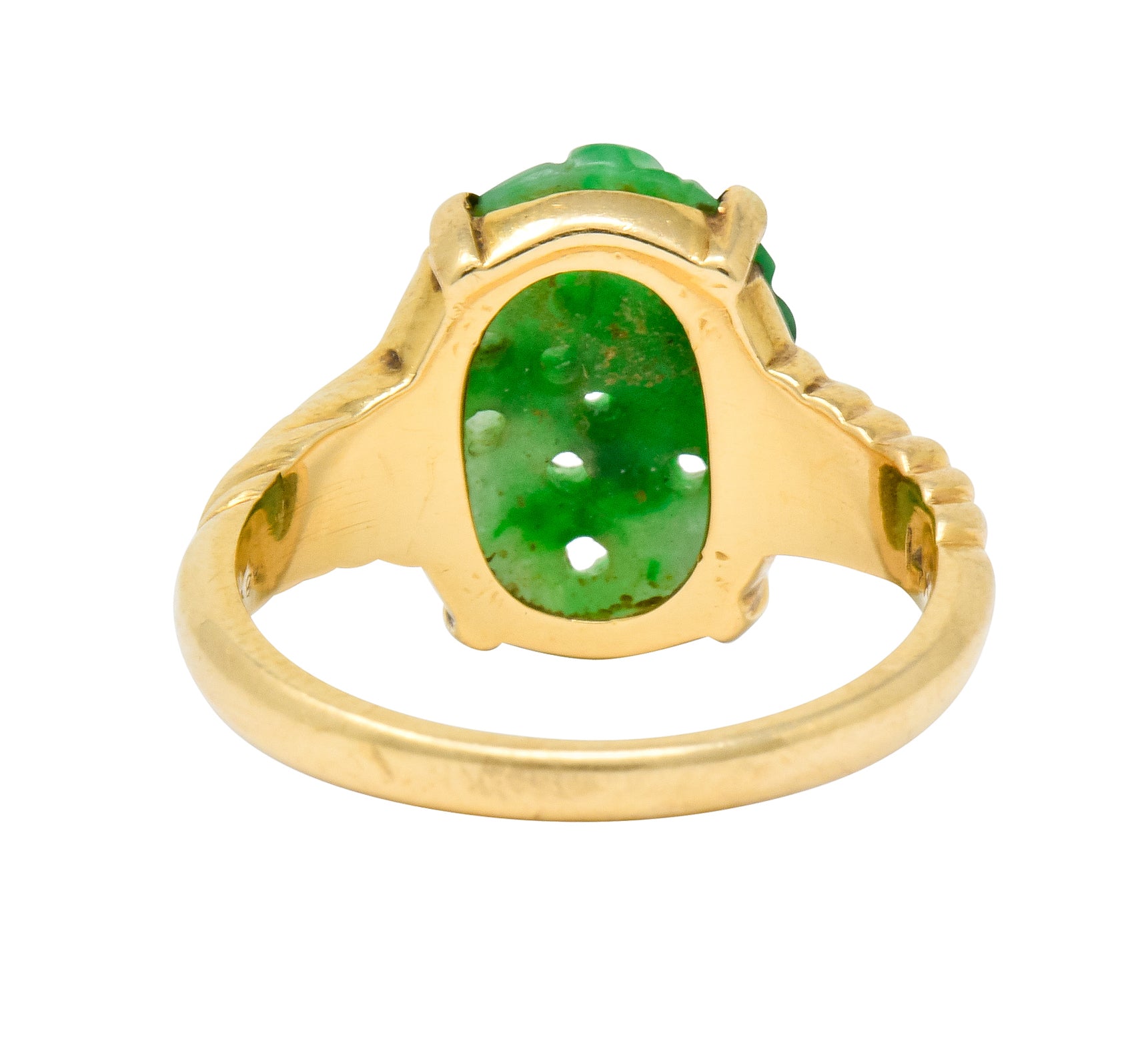 Tiffany & Co. Retro Carved Jade 14 Karat Gold Floral Ring - Wilson's Estate Jewelry