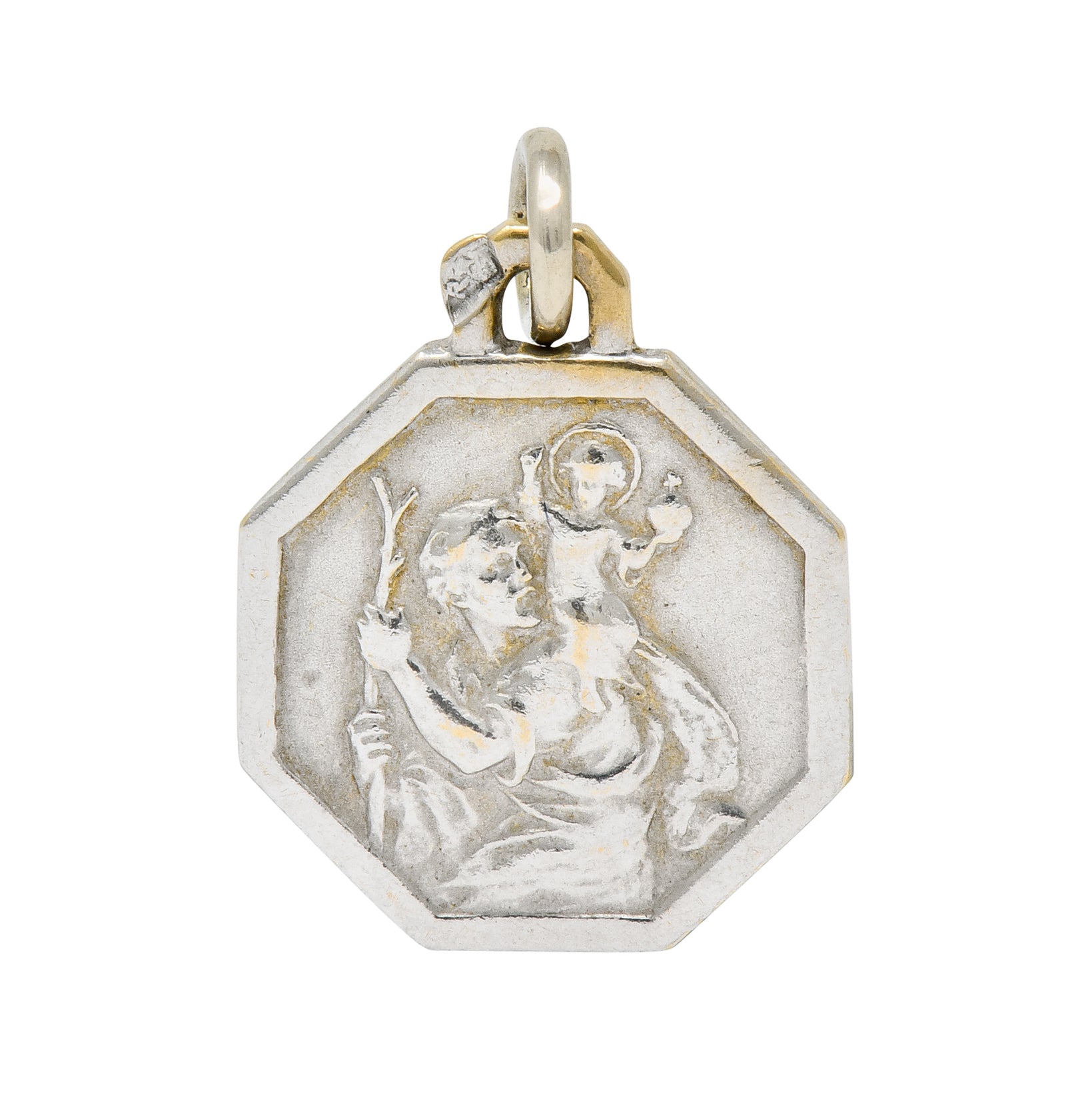 Art Deco French 18 Karat White Gold St. Christopher Charm - Wilson's Estate Jewelry