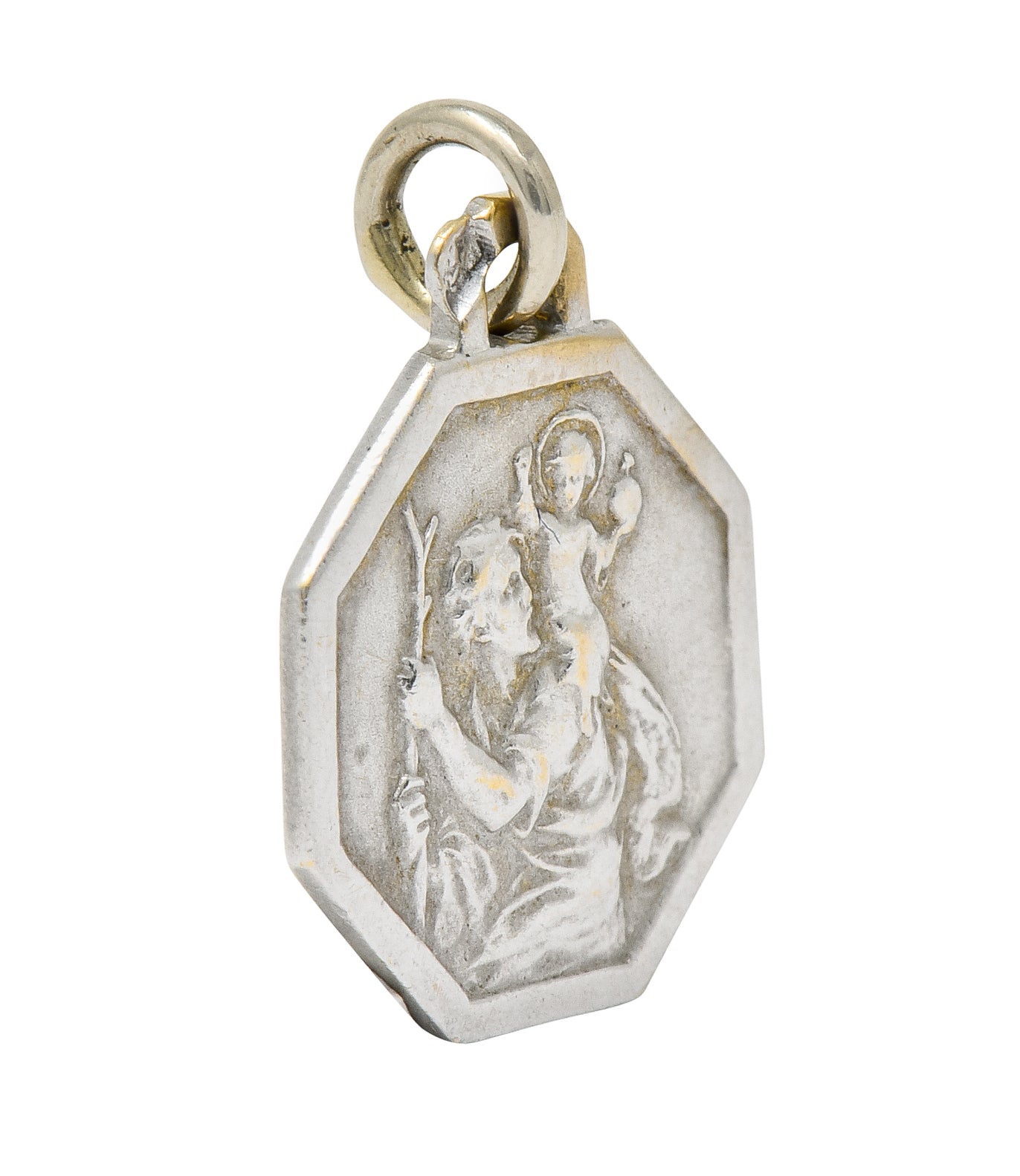 Art Deco French 18 Karat White Gold St. Christopher Charm - Wilson's Estate Jewelry