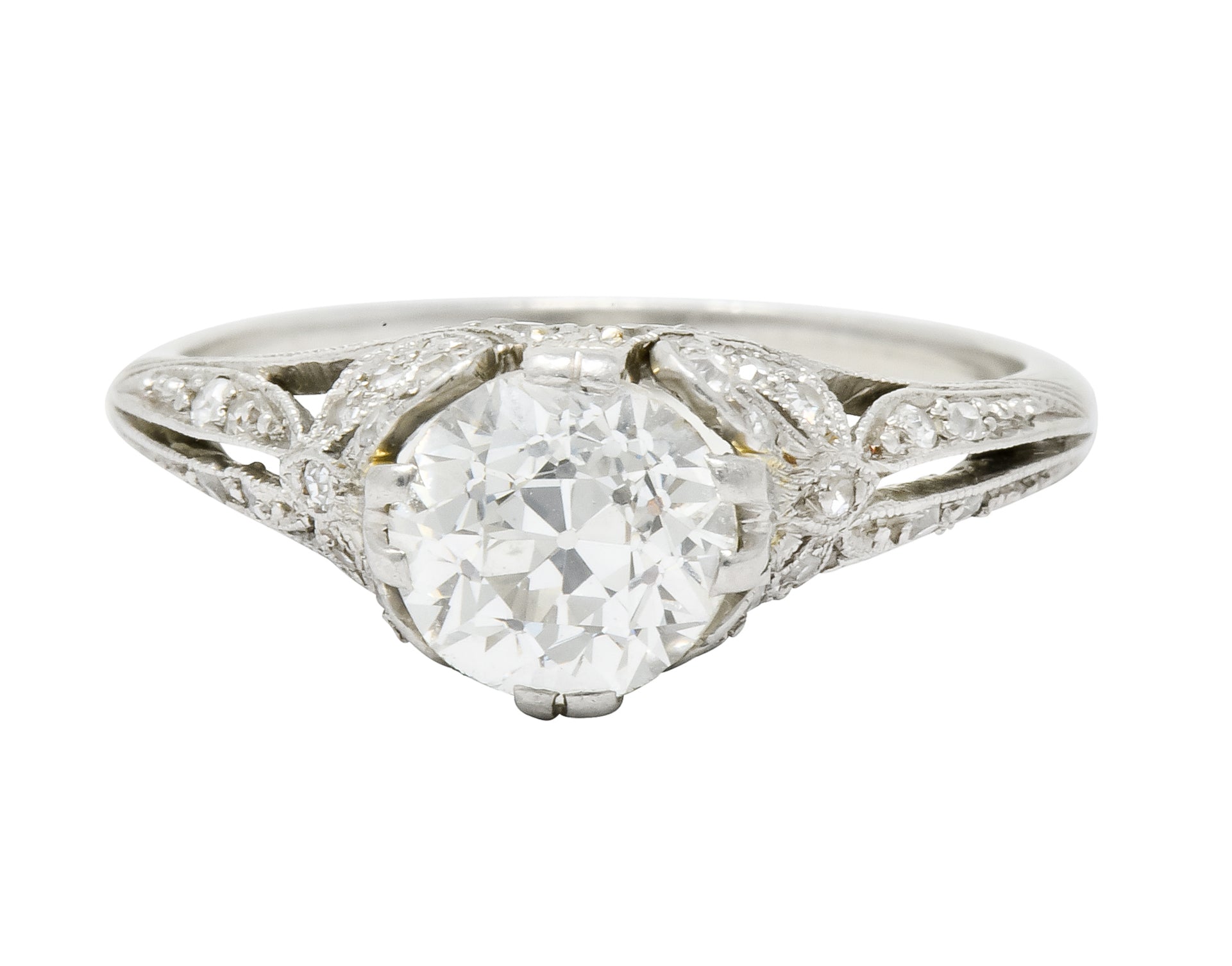 Edwardian 1.52 CTW Diamond Platinum Bow Engagement Ring - Wilson's Estate Jewelry