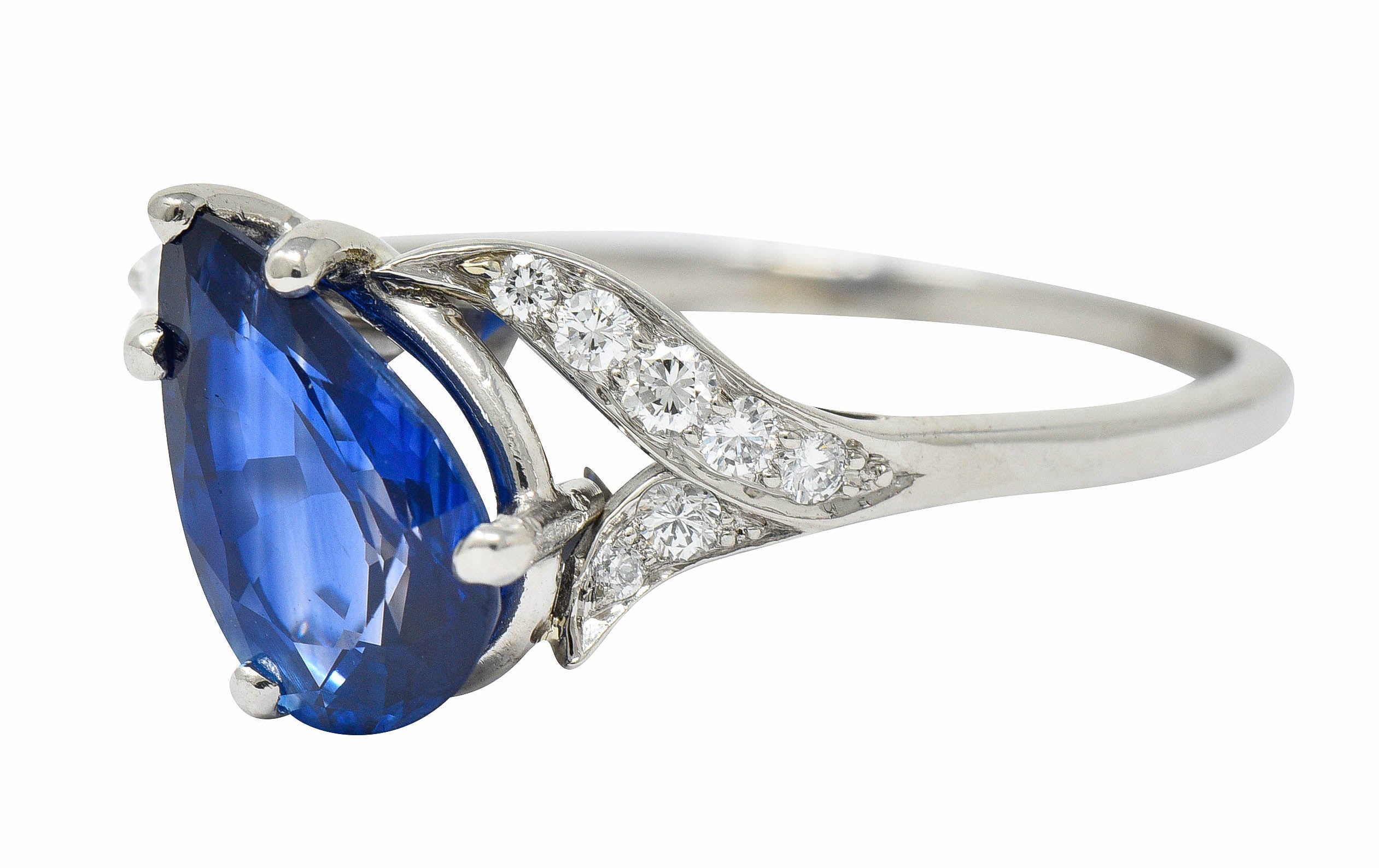 1960's Vintage 3.35 CTW Sapphire Diamond Platinum Bypass RingRing - Wilson's Estate Jewelry