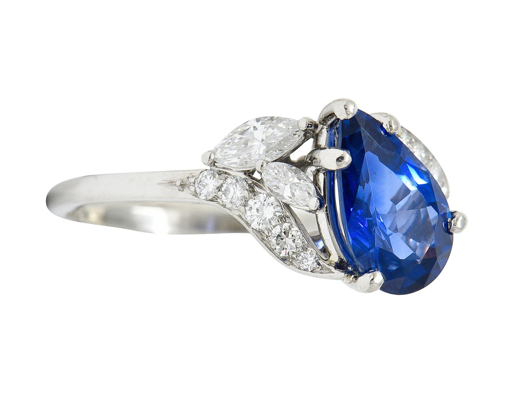 1960's Vintage 3.35 CTW Sapphire Diamond Platinum Bypass RingRing - Wilson's Estate Jewelry