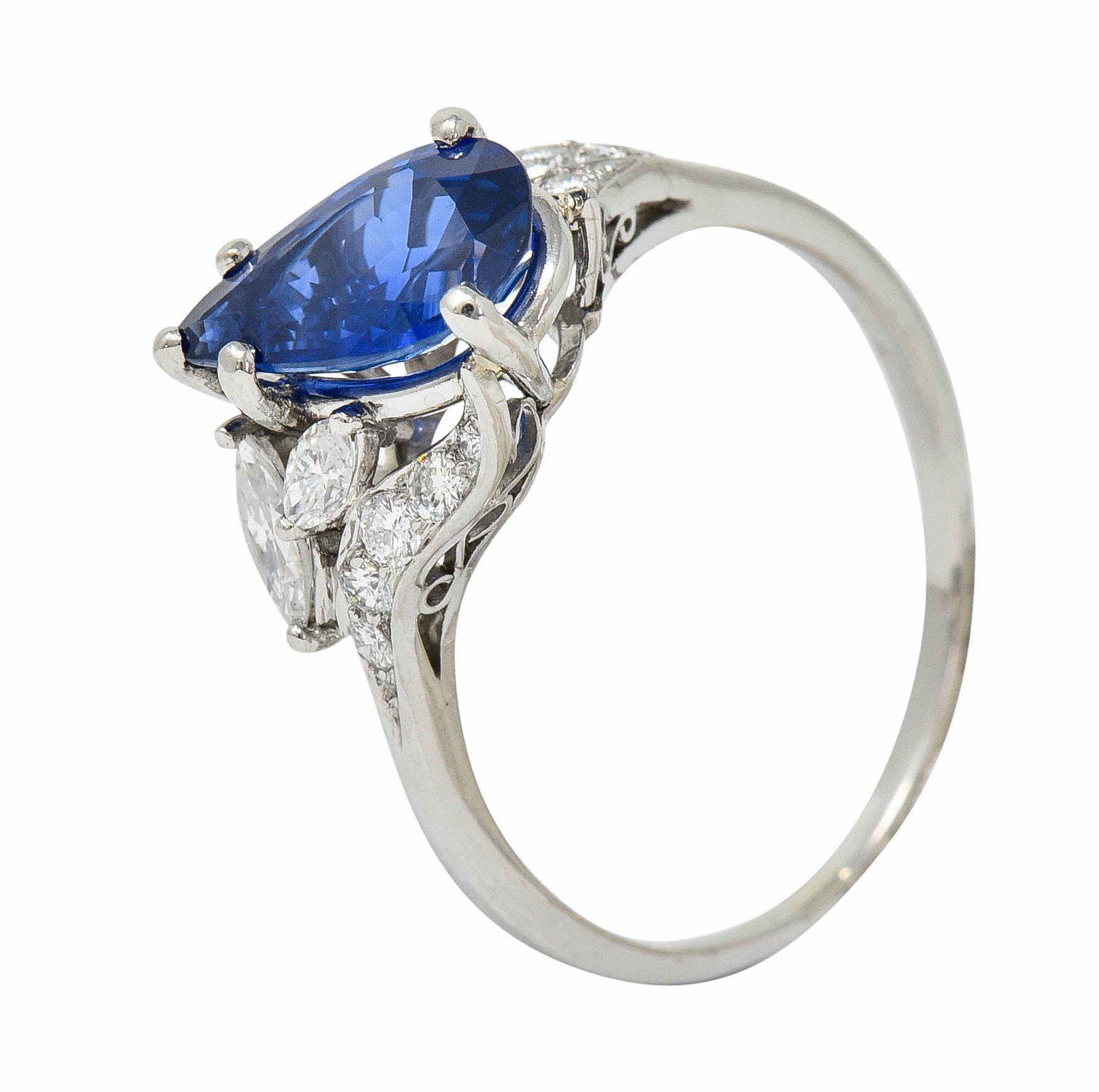 1960's Vintage 3.35 CTW Sapphire Diamond Platinum Bypass RingRing - Wilson's Estate Jewelry