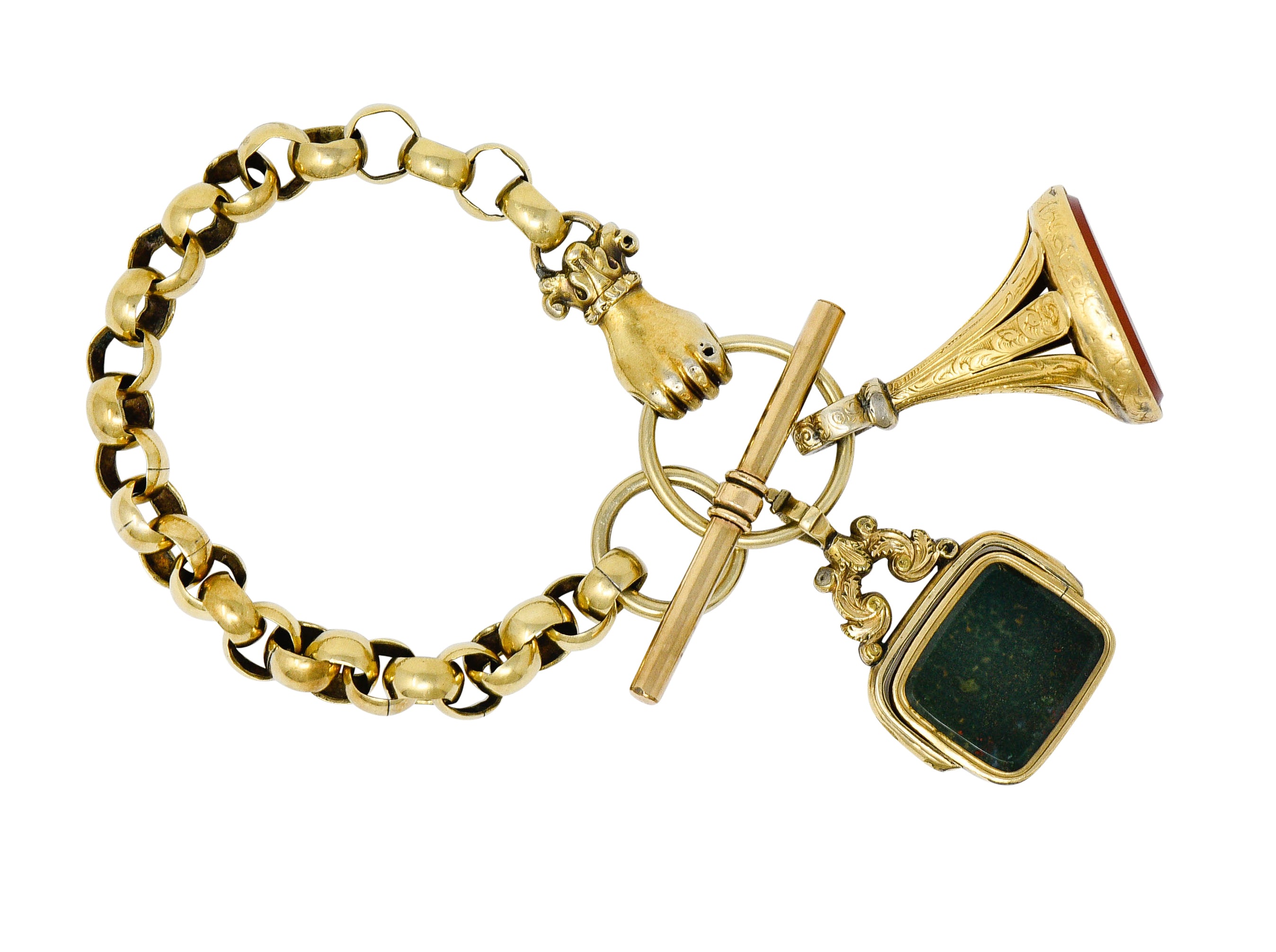 Georgian 14 & 18 Karat Gold Fob Charm Hand Braceletbracelet - Wilson's Estate Jewelry