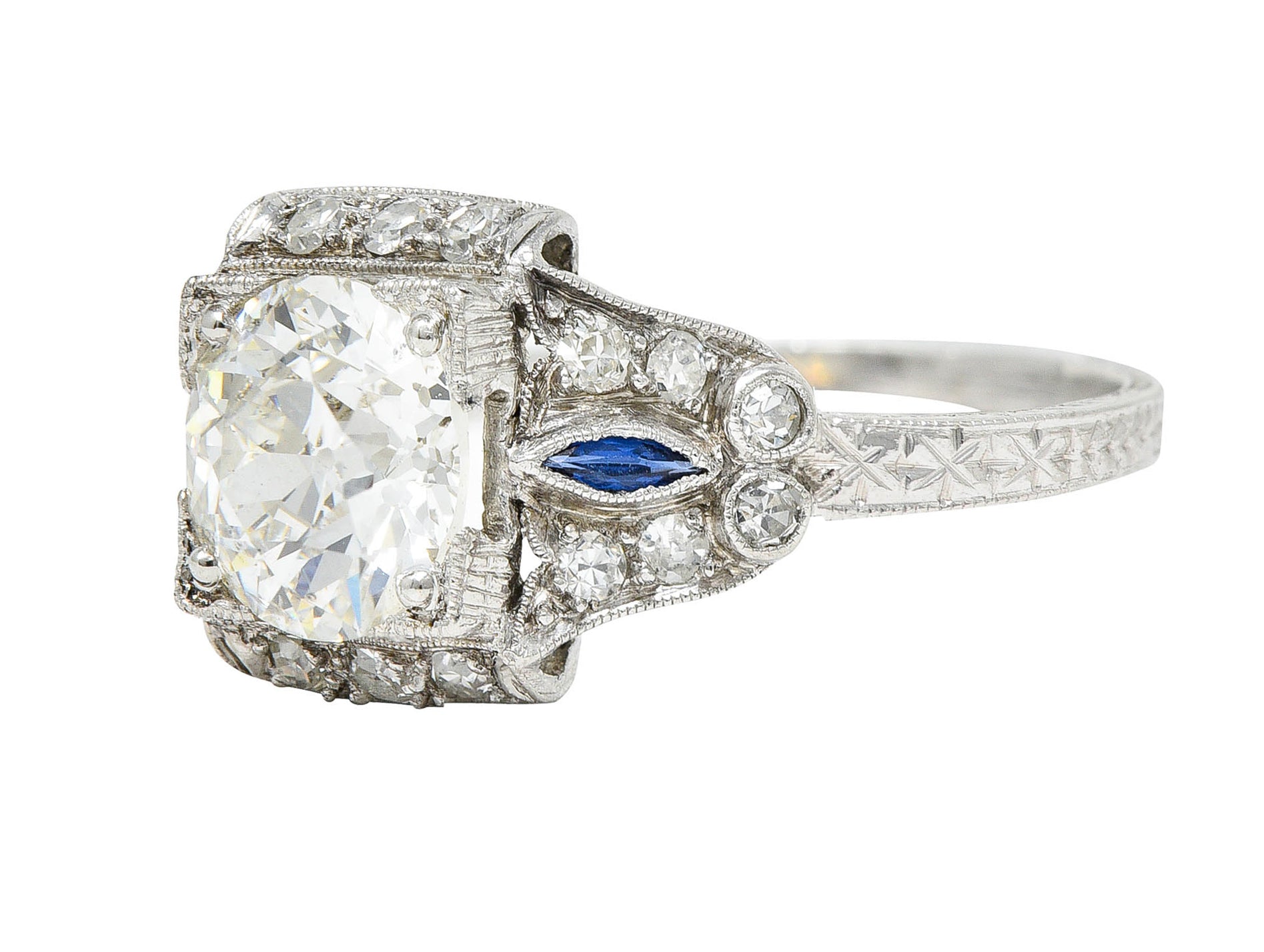 Art Deco 2.01 CTW Diamond Sapphire Platinum Engagement RingRing - Wilson's Estate Jewelry