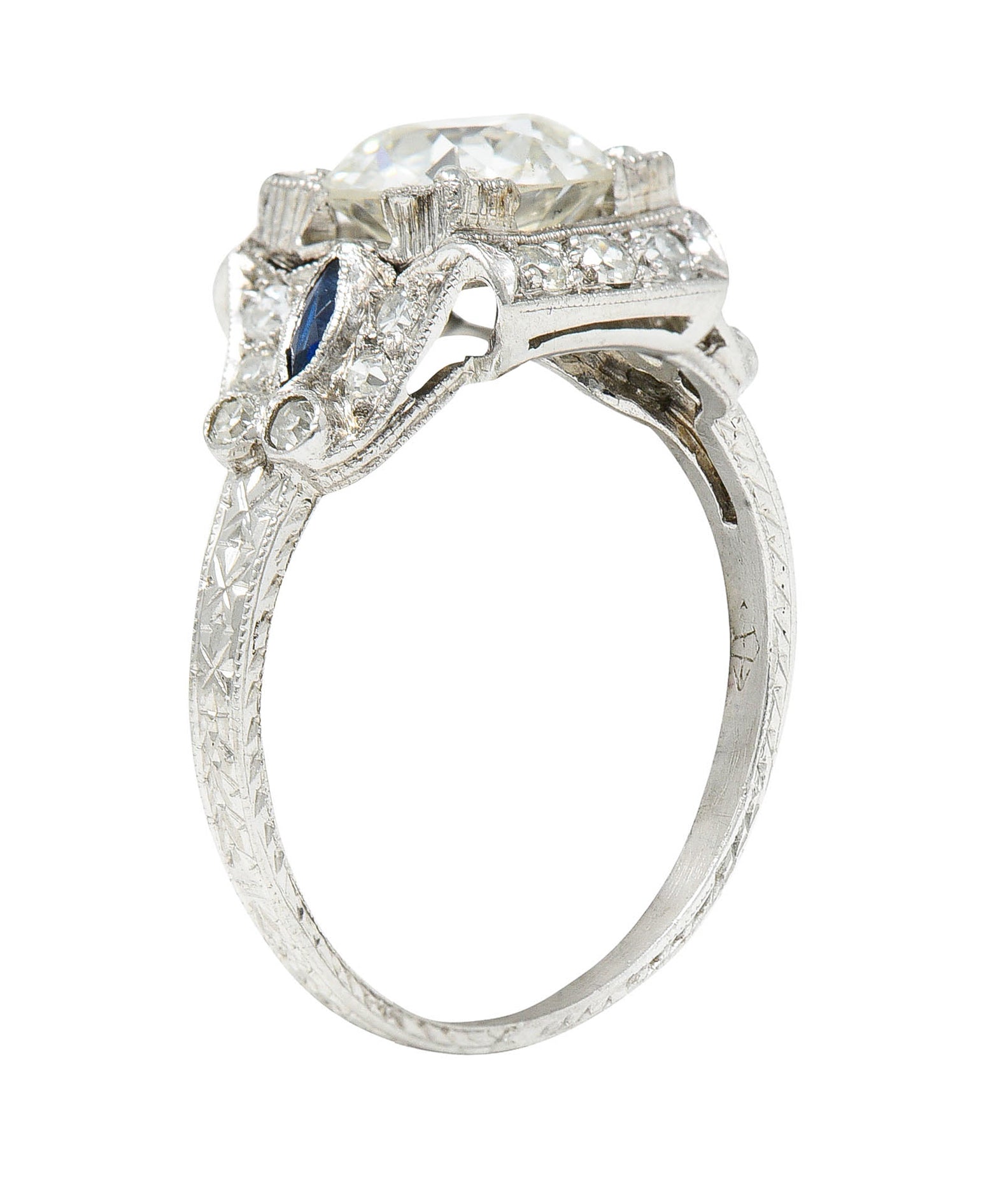 Art Deco 2.01 CTW Diamond Sapphire Platinum Engagement RingRing - Wilson's Estate Jewelry