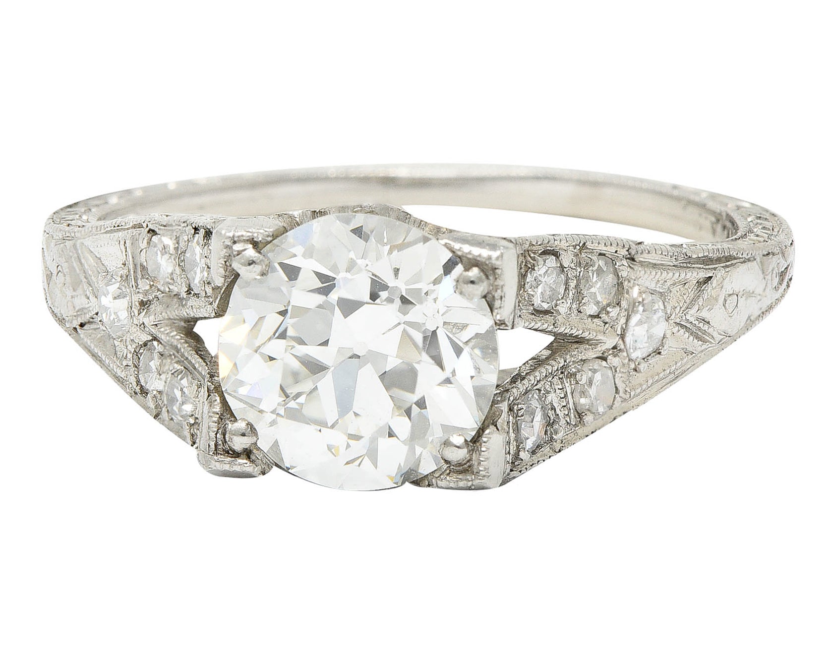 1930's Art Deco 1.68 CTW Diamond Platinum Lotus Engagement Ring GIARing - Wilson's Estate Jewelry