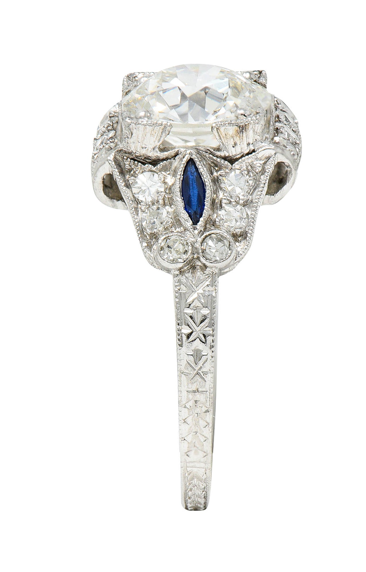 Art Deco 2.01 CTW Diamond Sapphire Platinum Engagement RingRing - Wilson's Estate Jewelry