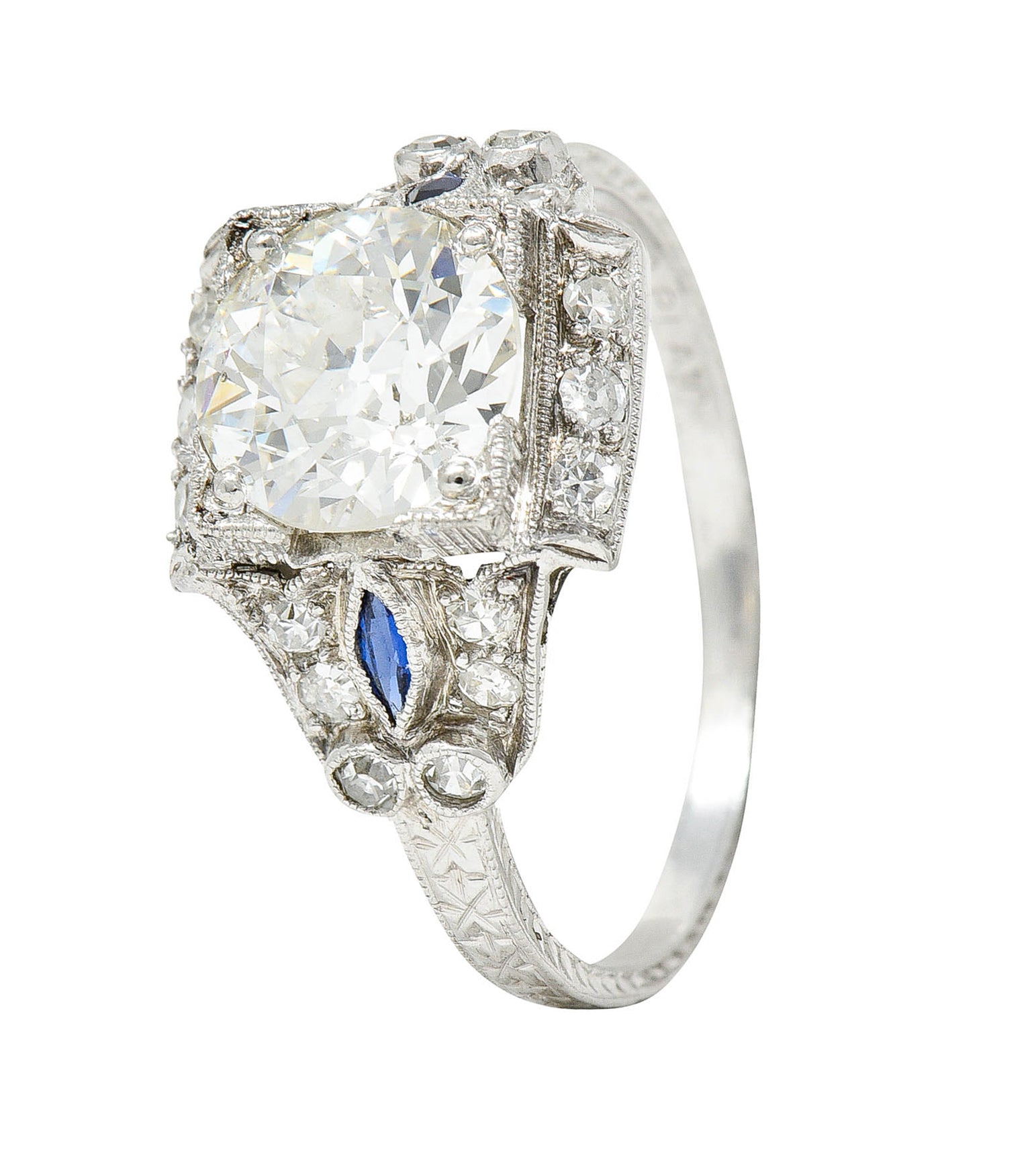 Art Deco 2.01 CTW Diamond Sapphire Platinum Engagement RingRing - Wilson's Estate Jewelry