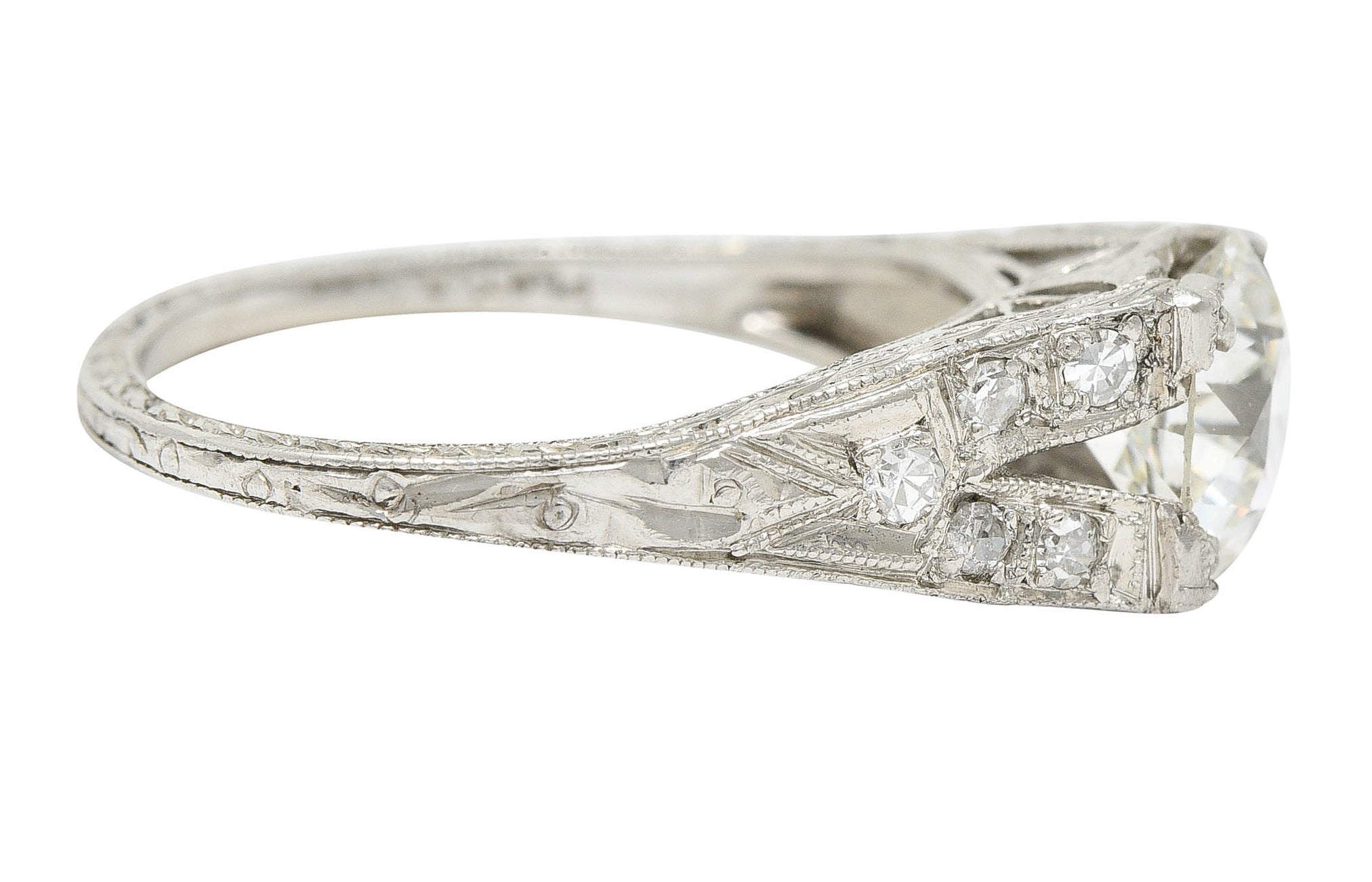 1930's Art Deco 1.68 CTW Diamond Platinum Lotus Engagement Ring GIARing - Wilson's Estate Jewelry