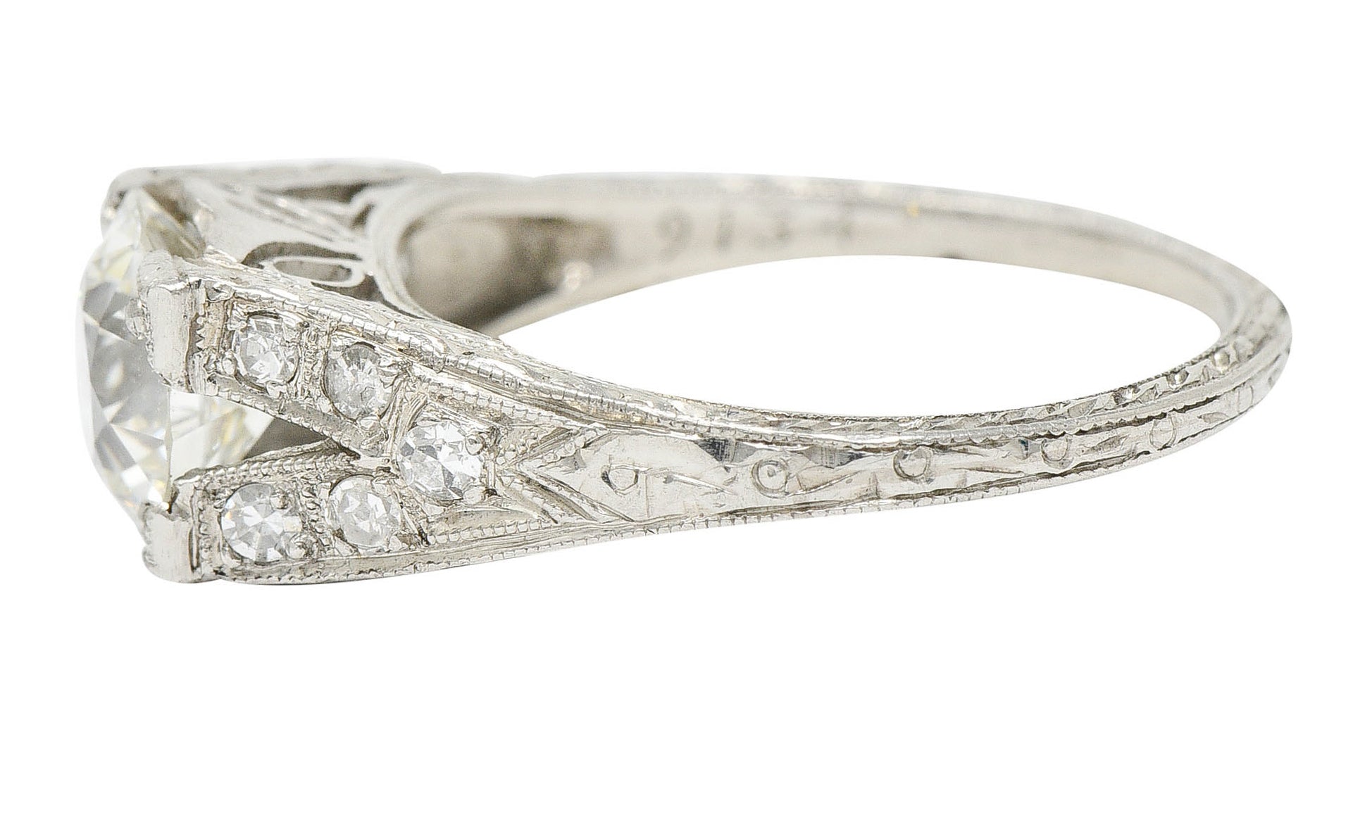 1930's Art Deco 1.68 CTW Diamond Platinum Lotus Engagement Ring GIARing - Wilson's Estate Jewelry