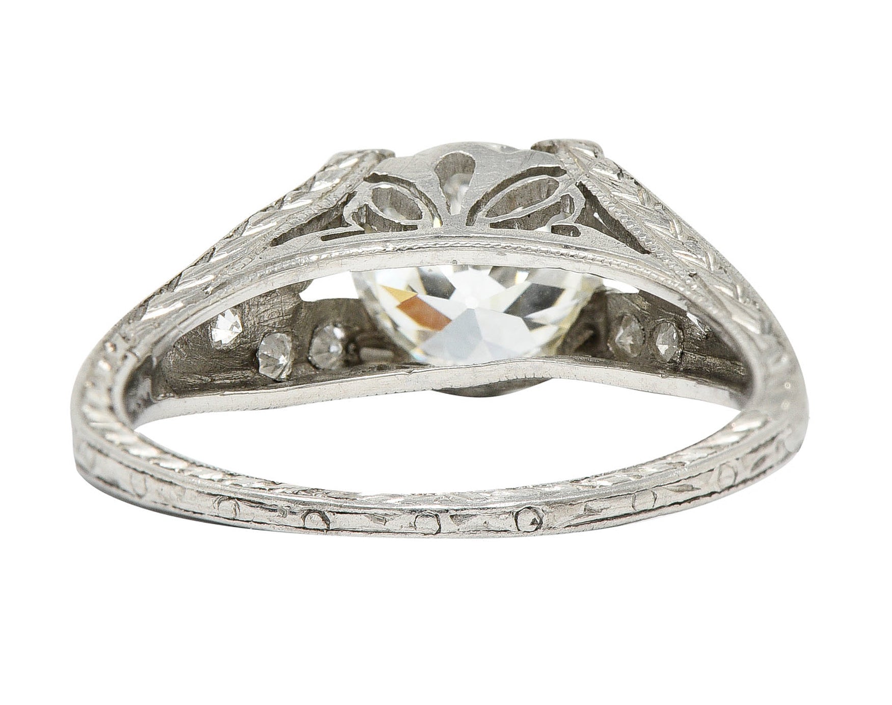 1930's Art Deco 1.68 CTW Diamond Platinum Lotus Engagement Ring GIARing - Wilson's Estate Jewelry