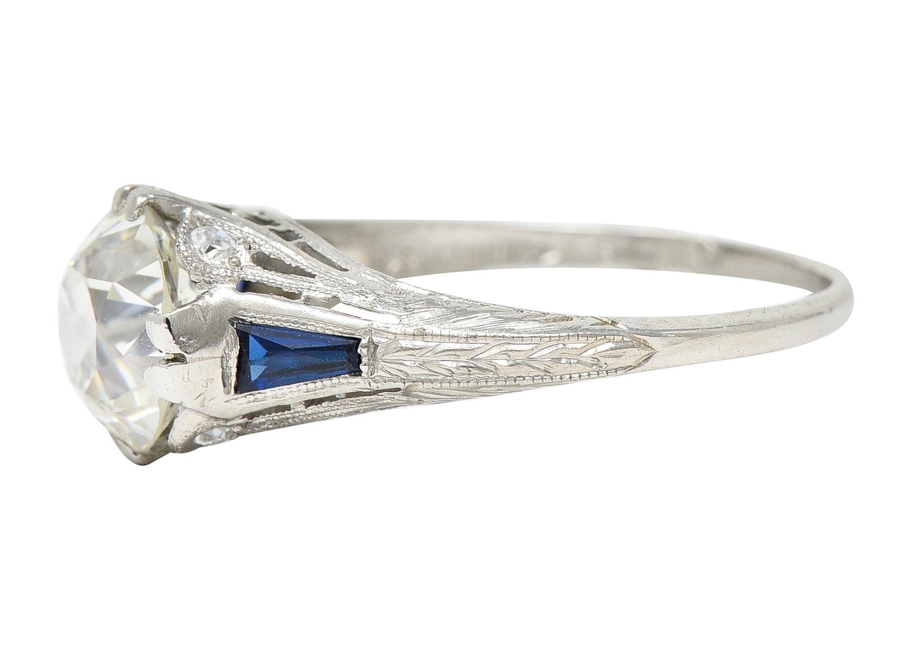 Art Deco 1.95 CTW Diamond Sapphire Platinum Engagement Ring GIA Wilson's Estate Jewelry