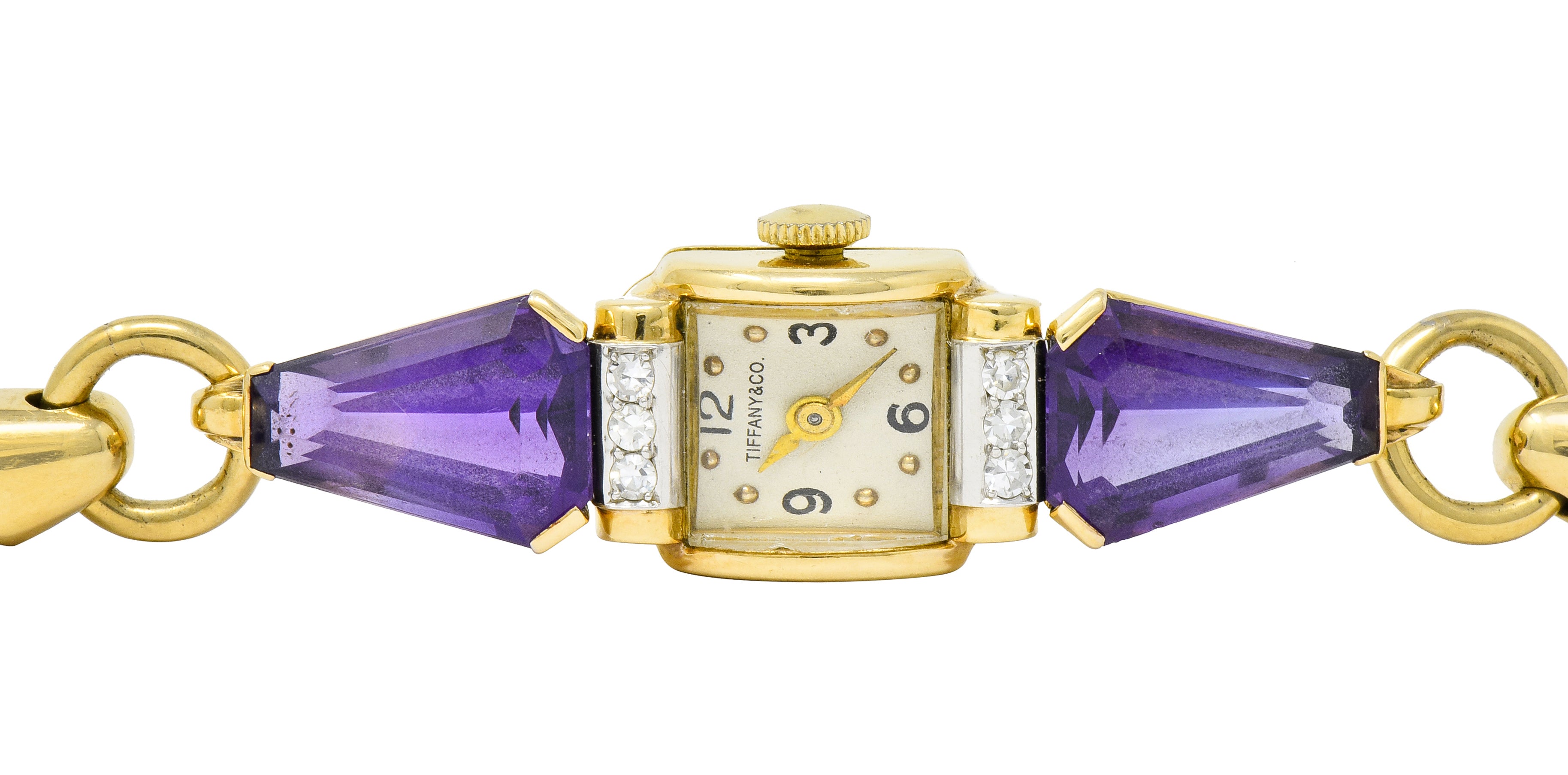 Tiffany & Co. Retro Amethyst Diamond 14 Karat Gold Watch Bracelet - Wilson's Estate Jewelry