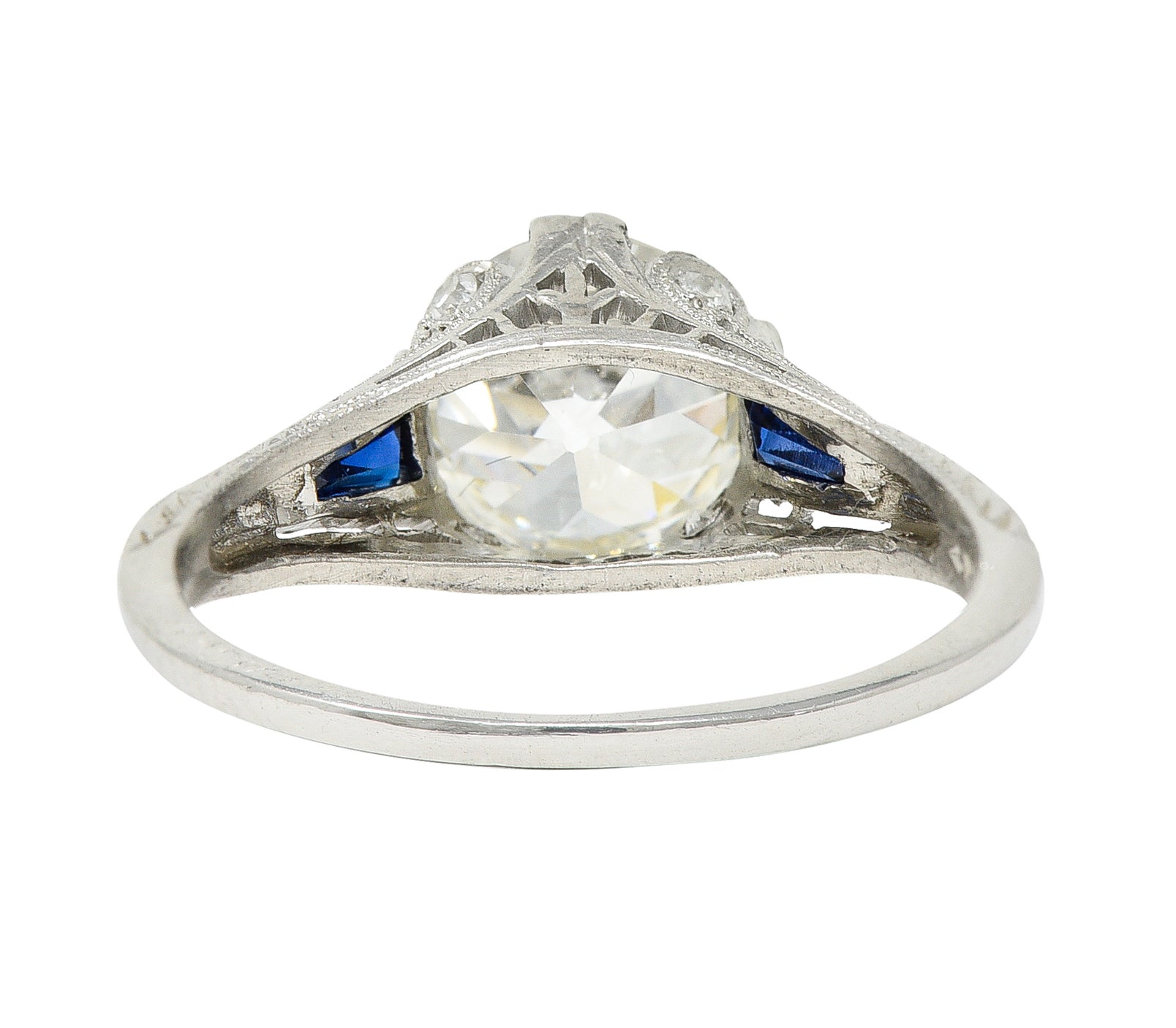 Art Deco 1.95 CTW Diamond Sapphire Platinum Engagement Ring GIA Wilson's Estate Jewelry