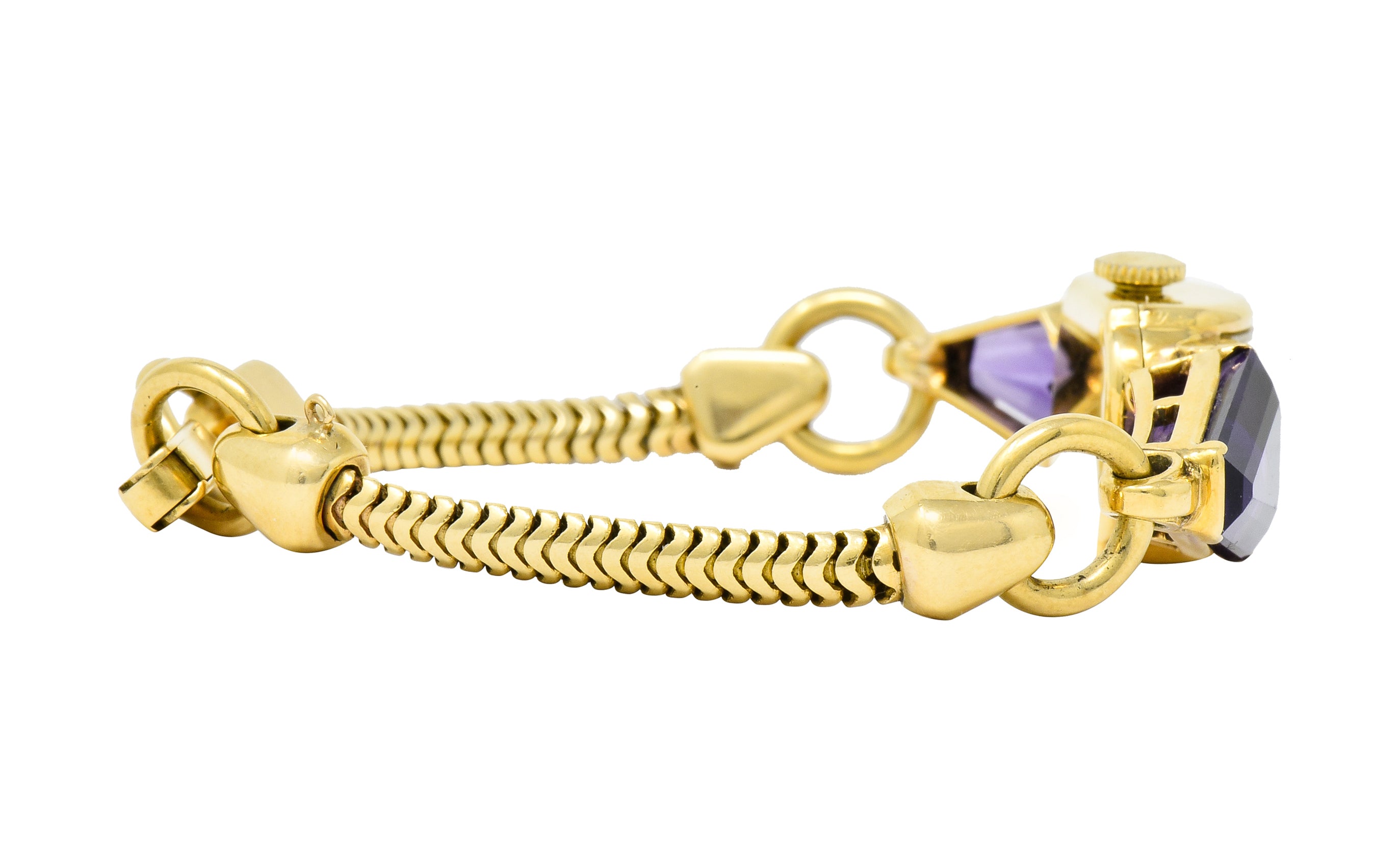 Tiffany & Co. Retro Amethyst Diamond 14 Karat Gold Watch Bracelet - Wilson's Estate Jewelry