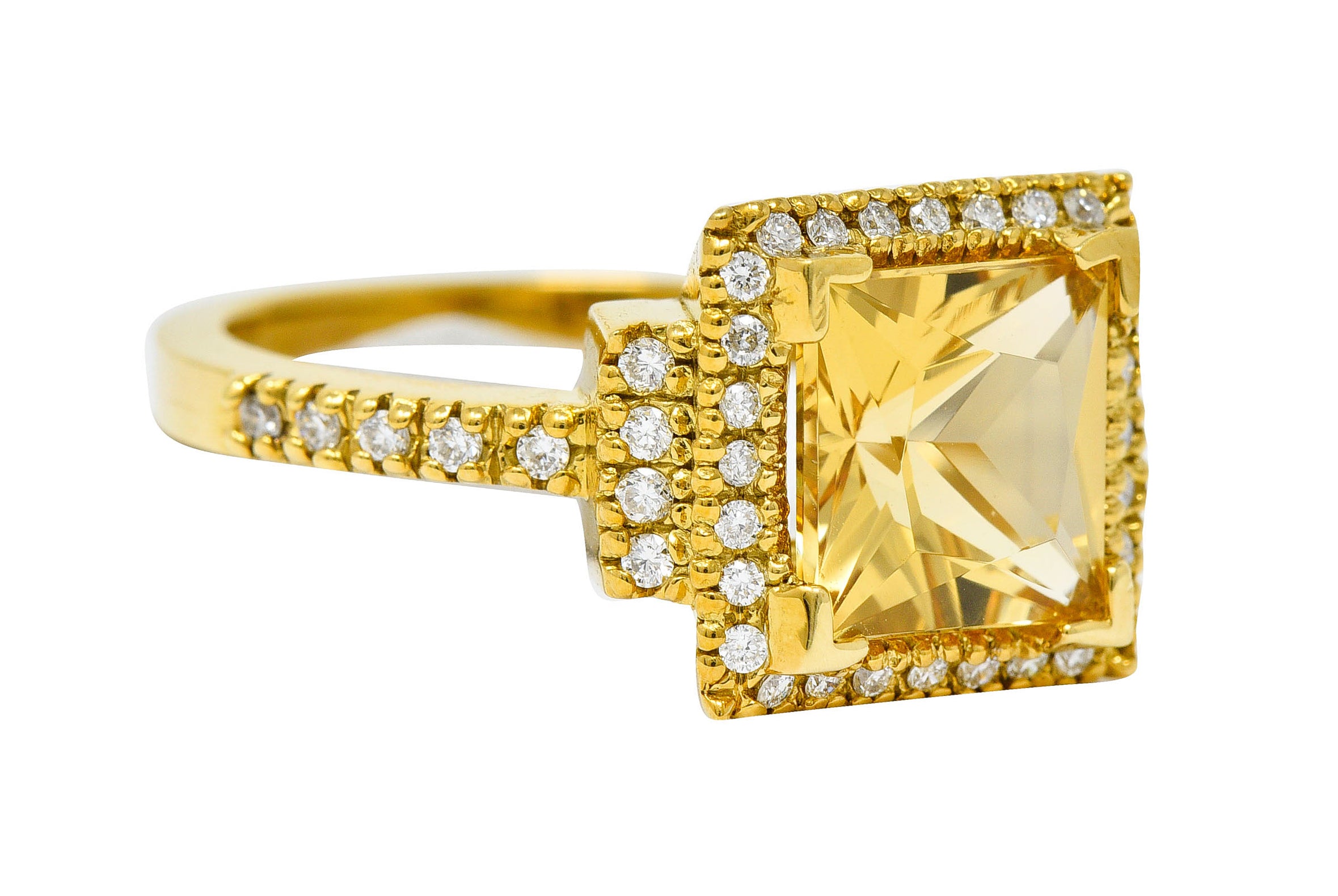 Heliodor Golden Beryl Diamond Halo 18 Karat Gold Gemstone RingRing - Wilson's Estate Jewelry