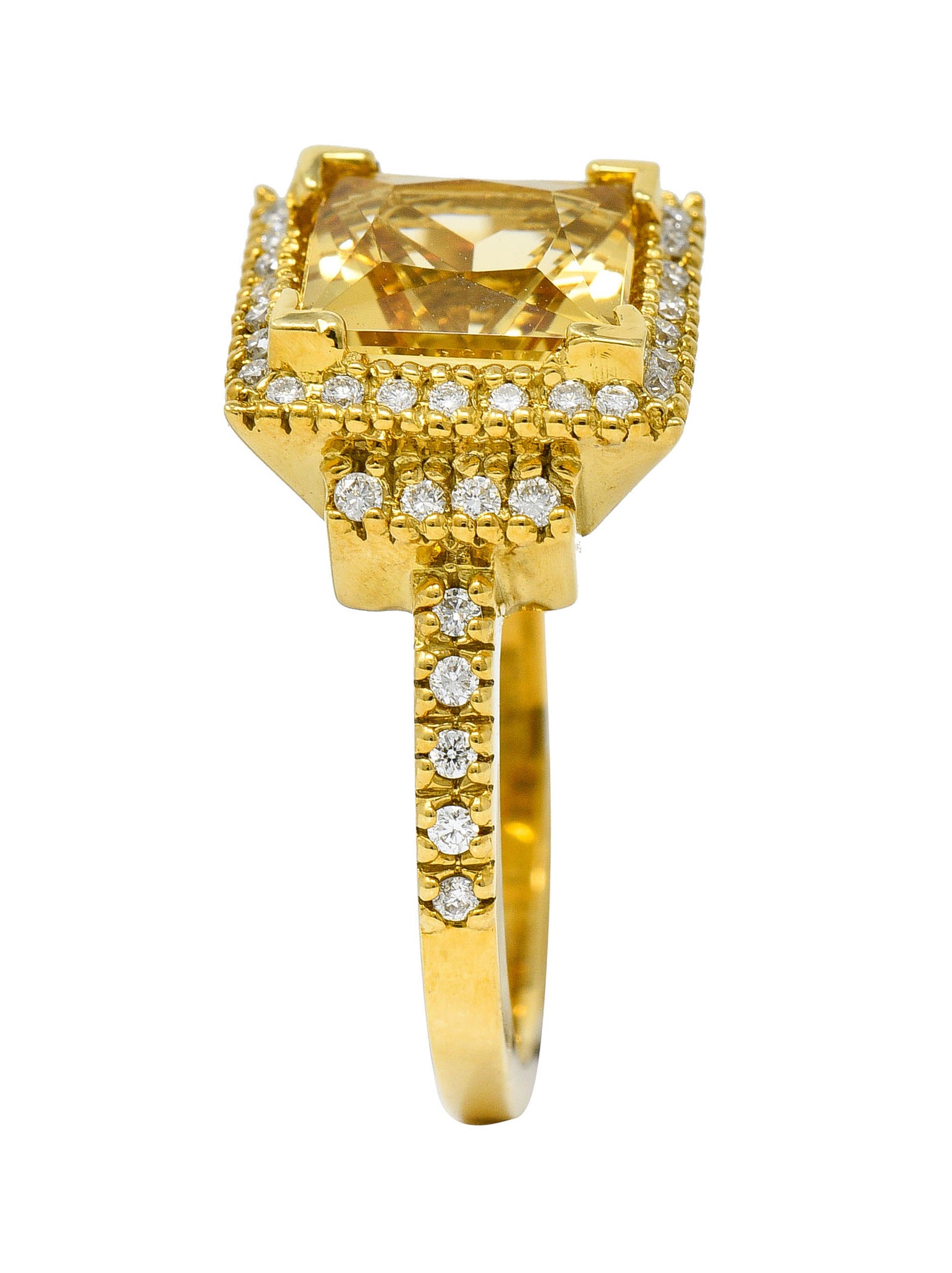 Heliodor Golden Beryl Diamond Halo 18 Karat Gold Gemstone RingRing - Wilson's Estate Jewelry