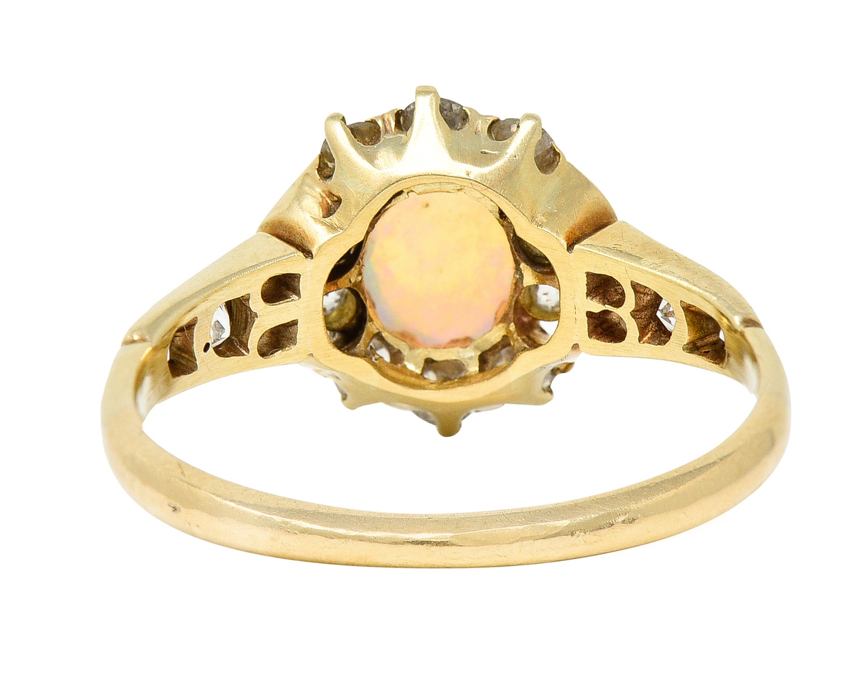 Victorian Opal Diamond 18 Karat Yellow Gold Cluster Gemstone Ring Wilson's Estate Jewelry