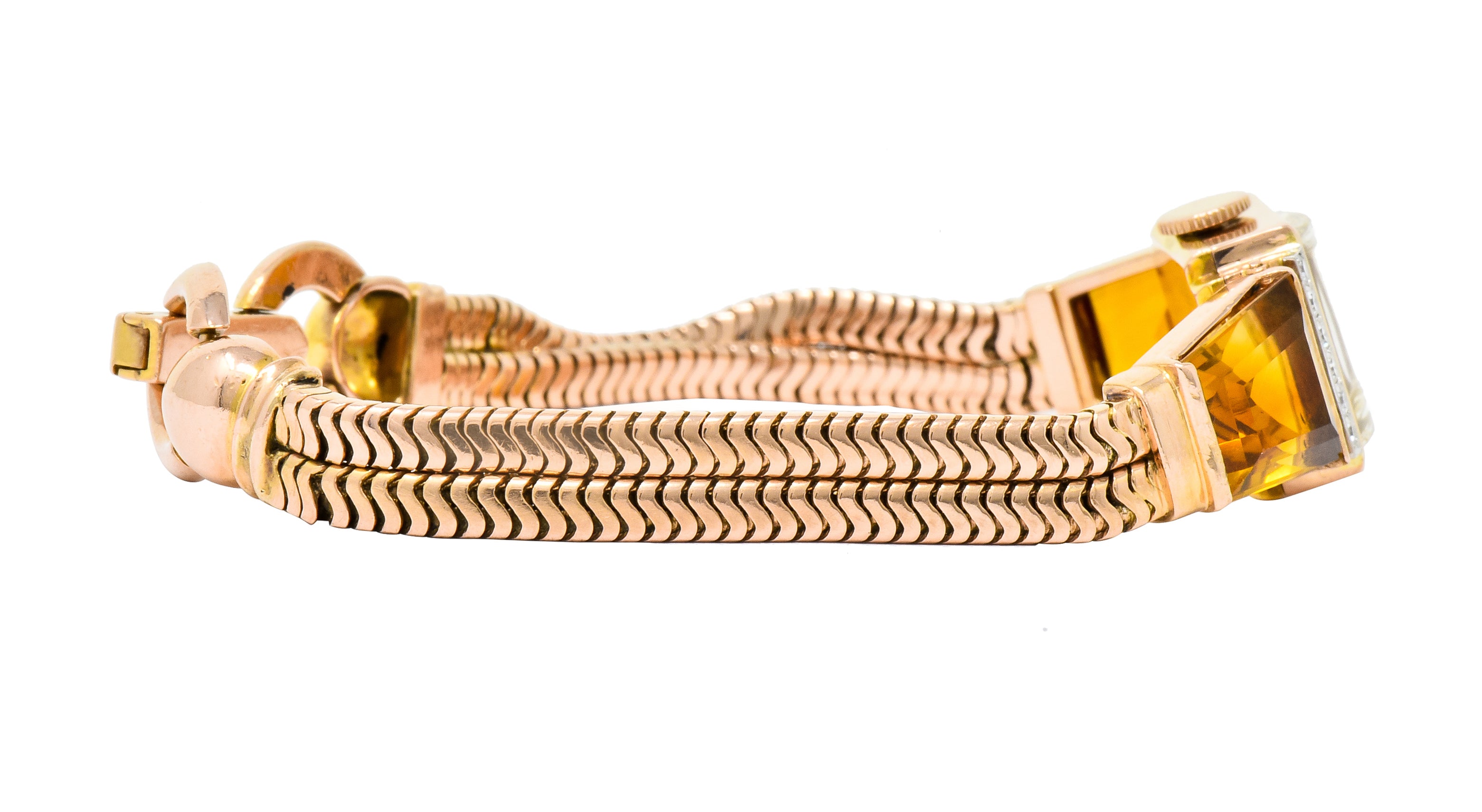 Tiffany & Co. Retro Citrine Diamond 14 Karat Rose Gold Watch Bracelet - Wilson's Estate Jewelry