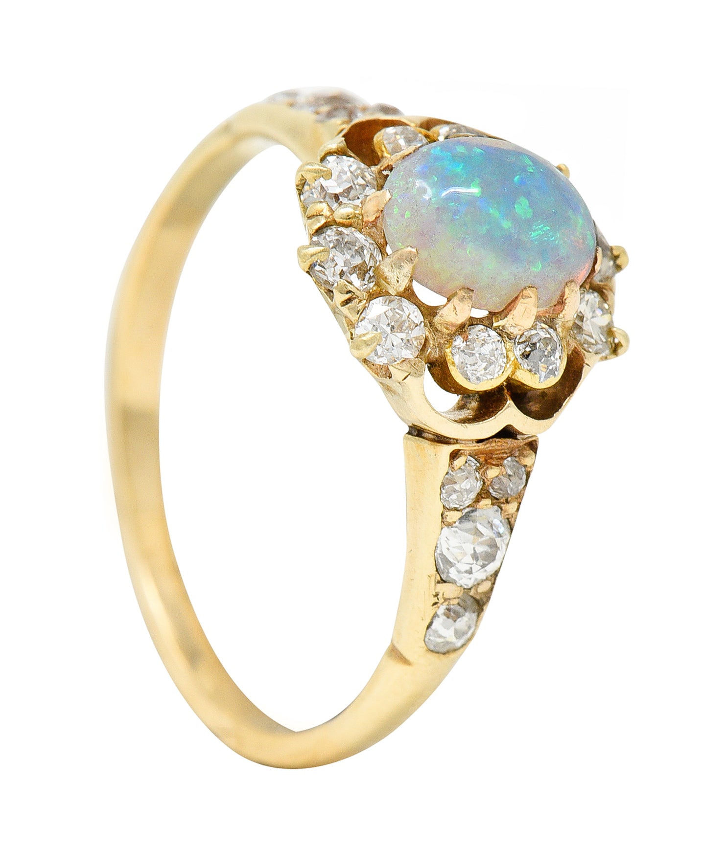 Victorian Opal Diamond 18 Karat Yellow Gold Cluster Gemstone Ring Wilson's Estate Jewelry