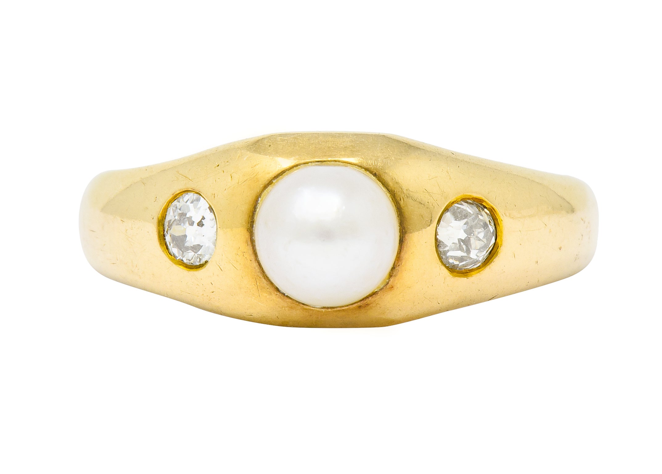 Victorian Pearl Diamond 14 Karat Gold Three Stone Gypsy Ring - Wilson's Estate Jewelry